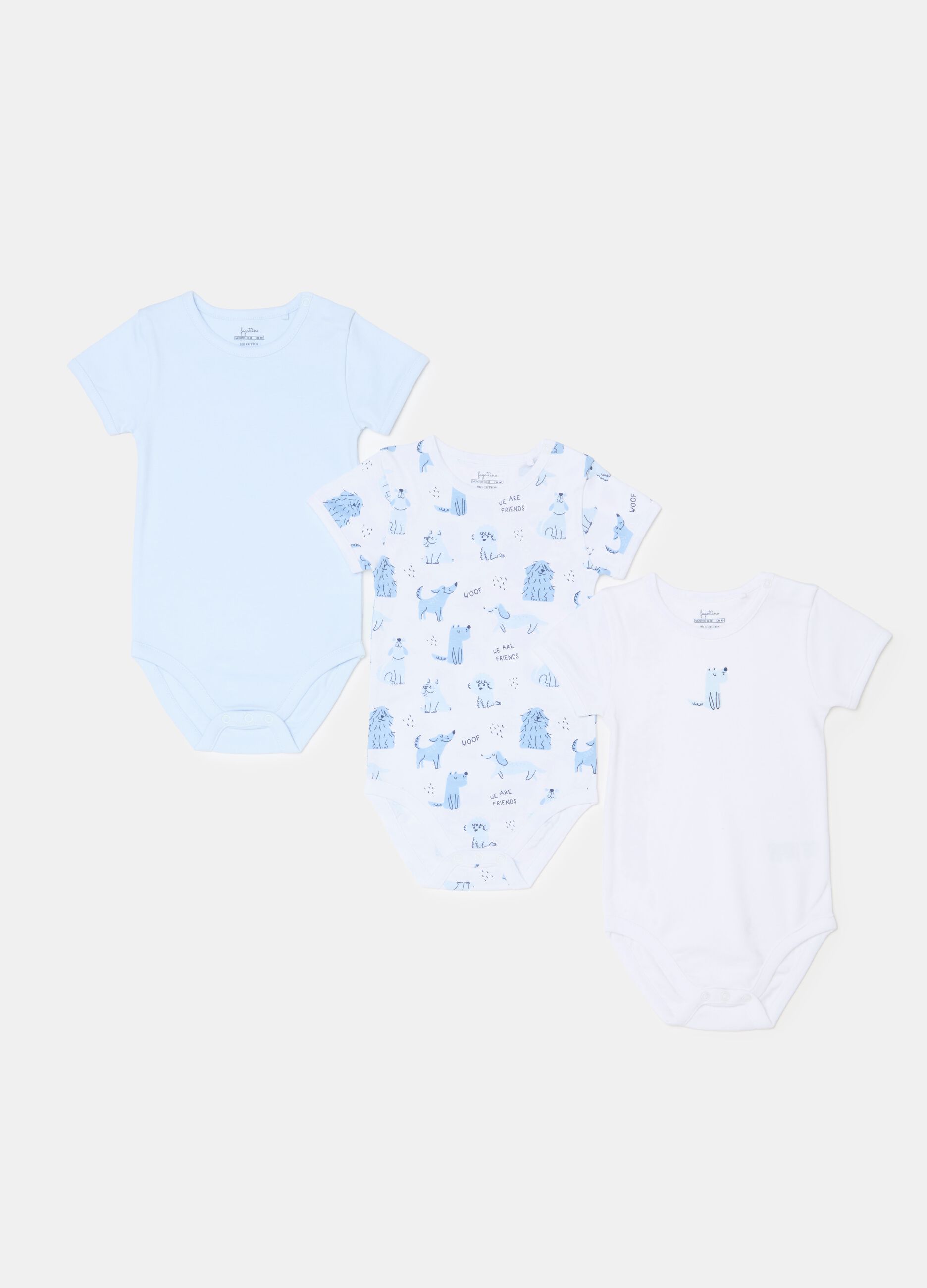 Three-pack bodysuits in organic cotton with print