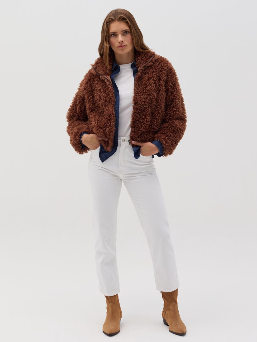 Short full-zip jacket in furry yarn_0