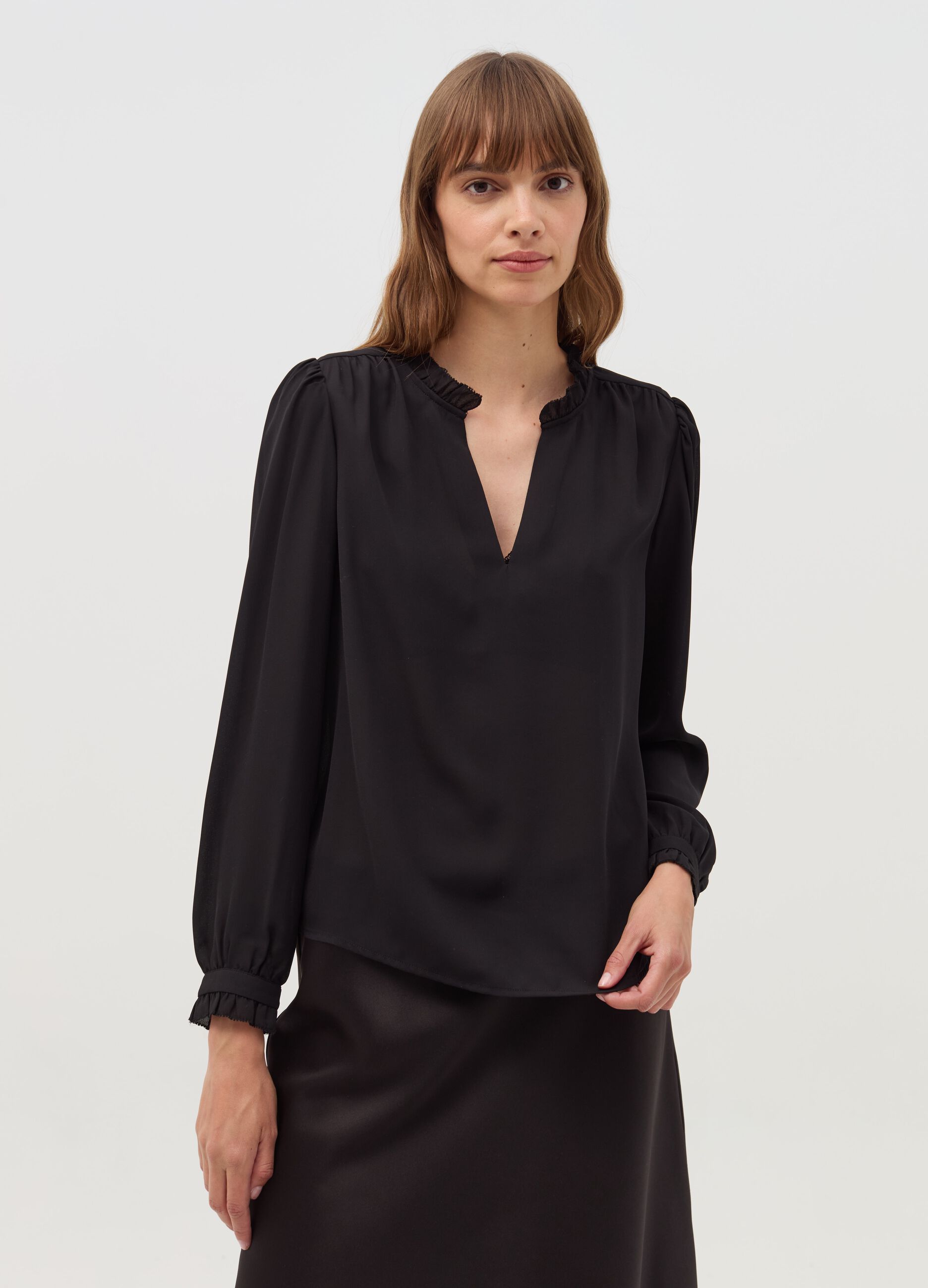 Semi-sheer blouse with frill