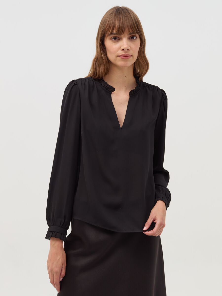 Semi-sheer blouse with frill_1