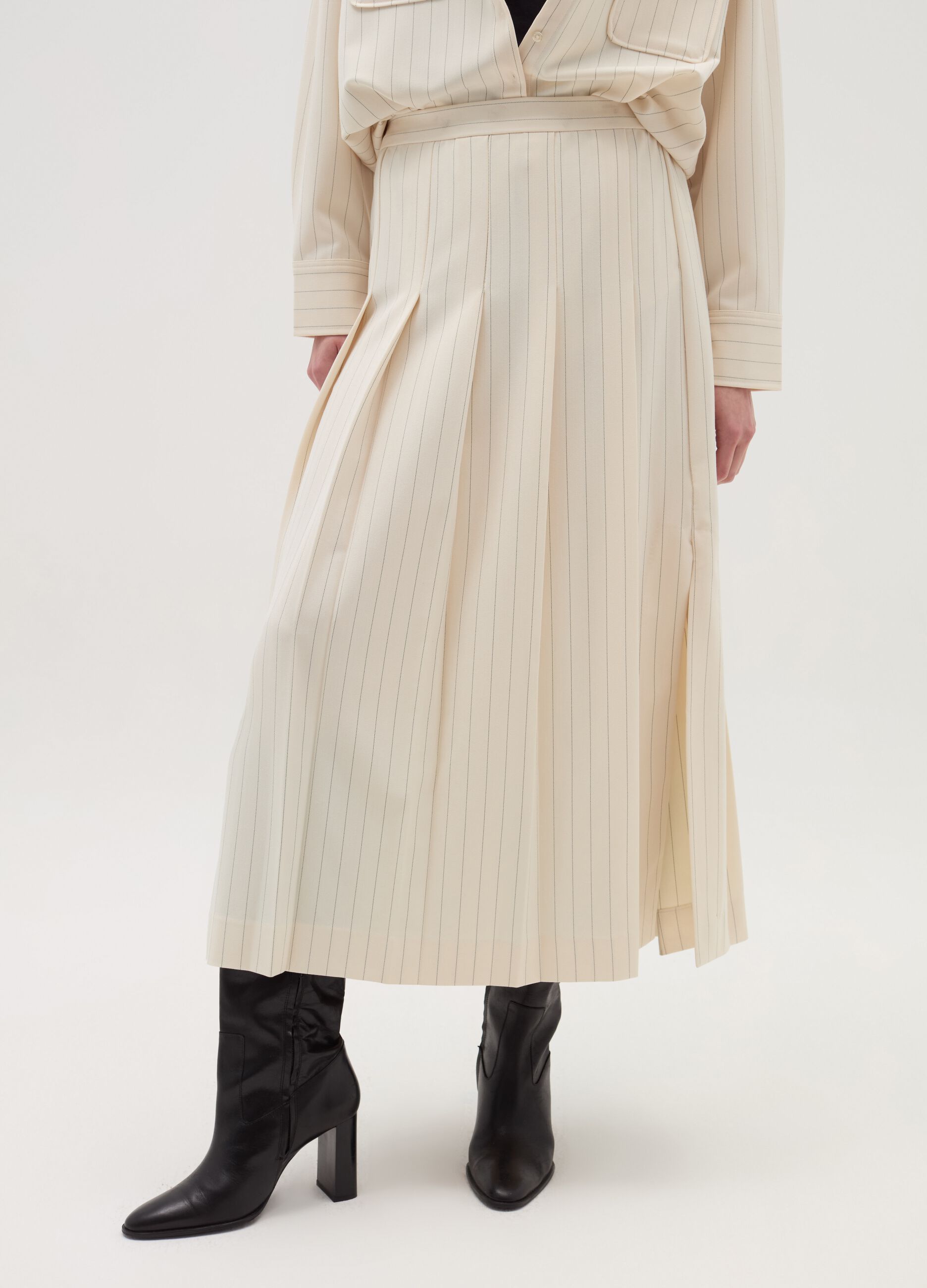 Long pinstriped skirt with split