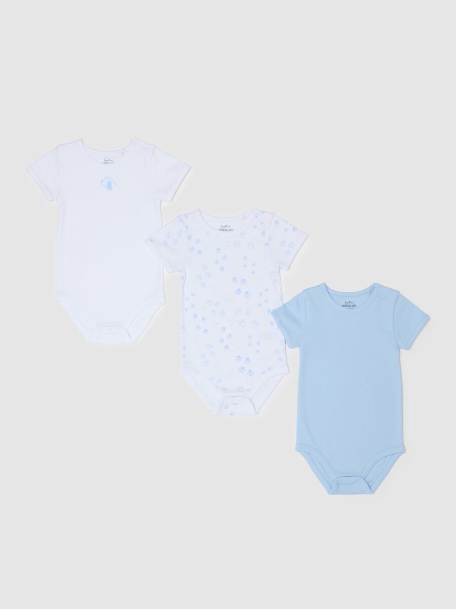 Three-pack bodysuits in organic cotton with paws print_0