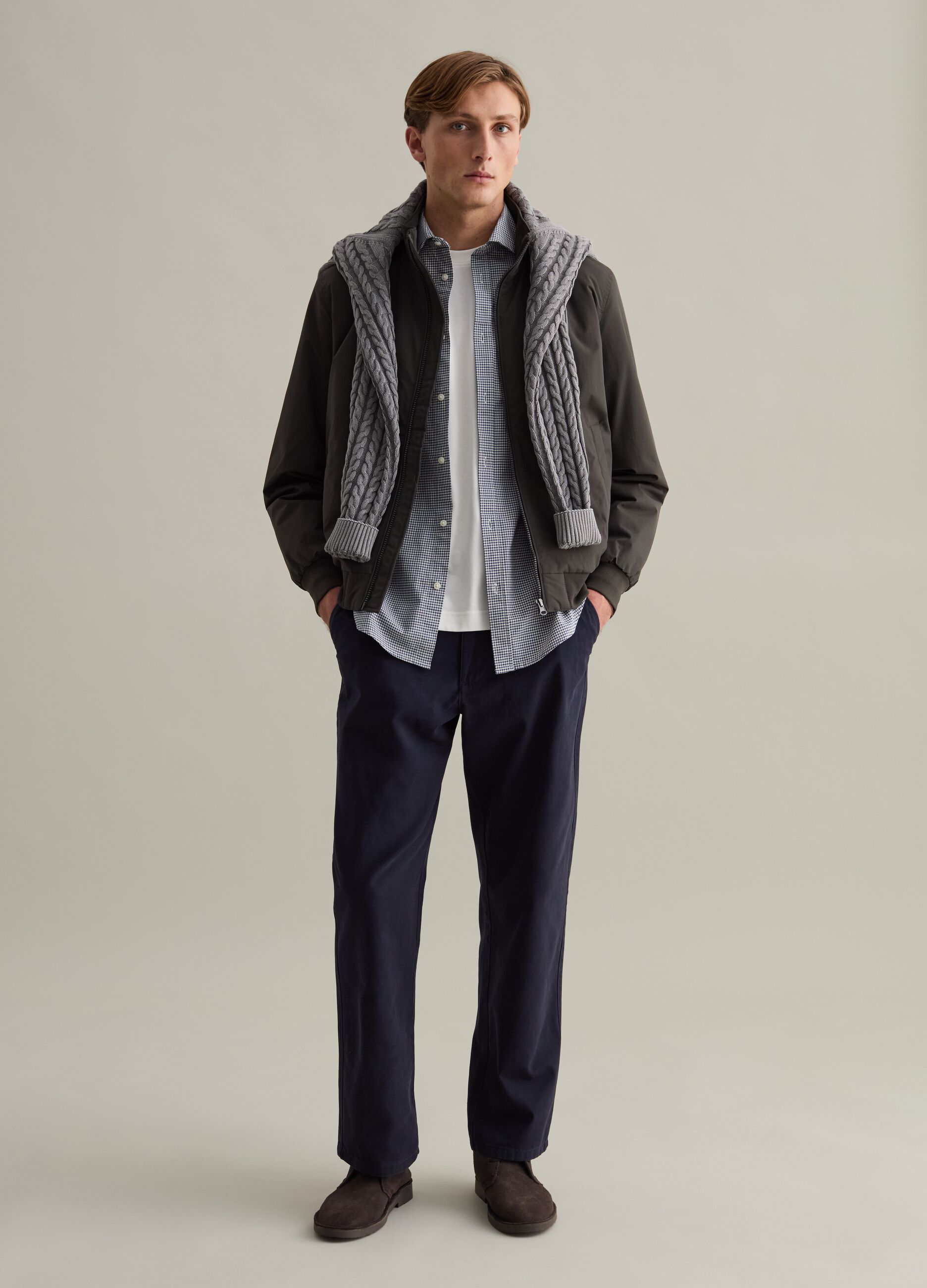 Full-zip bomber jacket with high neck