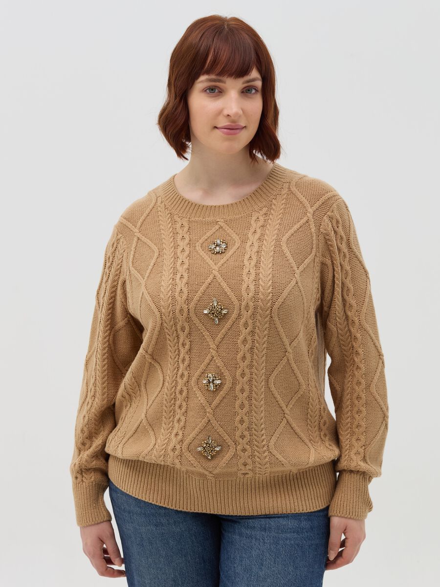 Curvy cable-knit pullover with diamantés_1