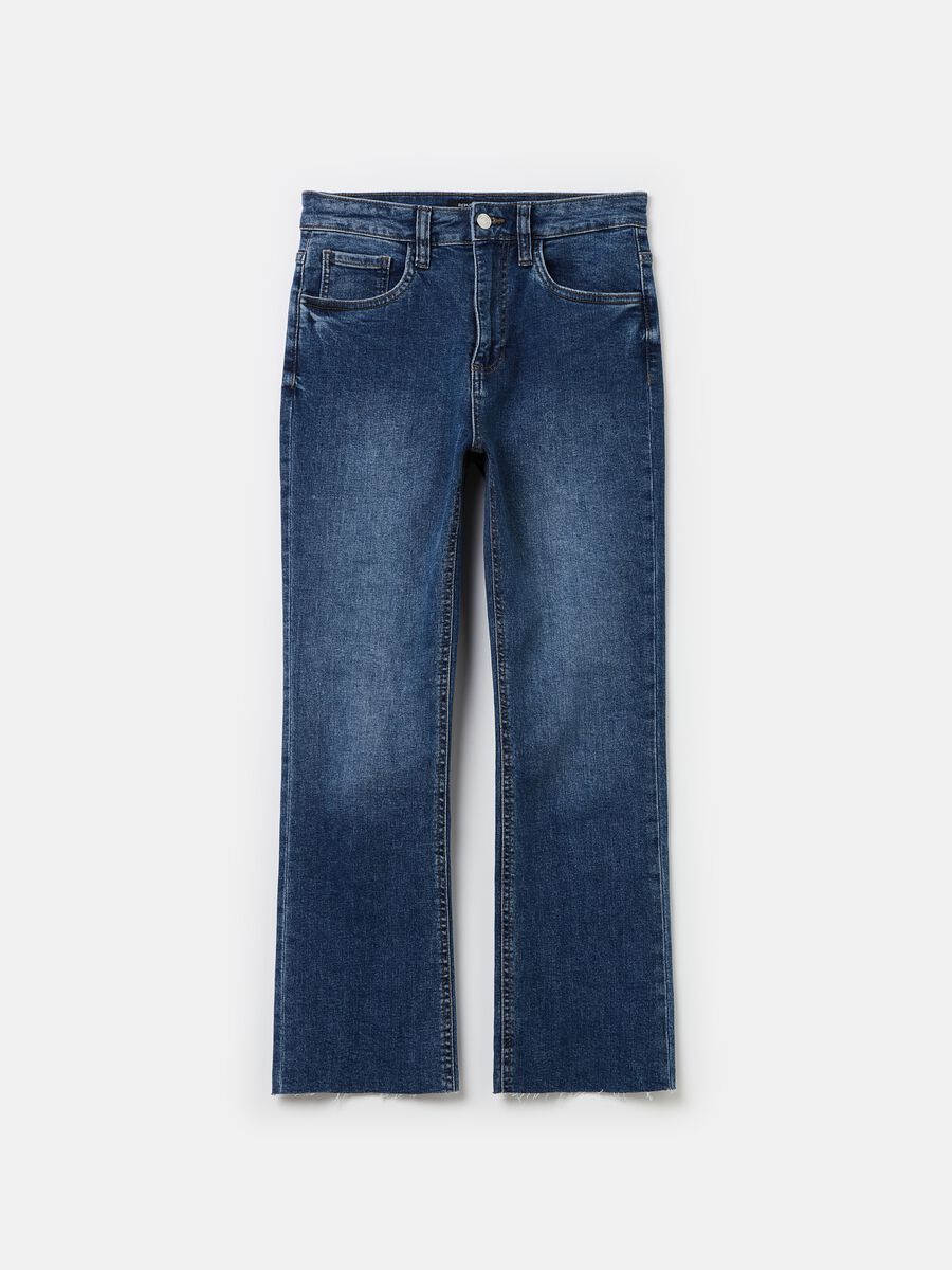Flare-fit crop jeans with raw edging_4