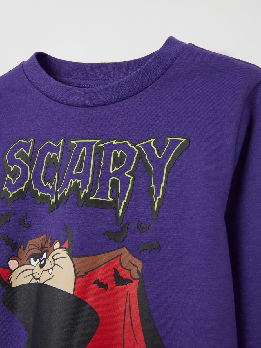 T-shirt in cotone bio stampa Taz "Scary Party"_2