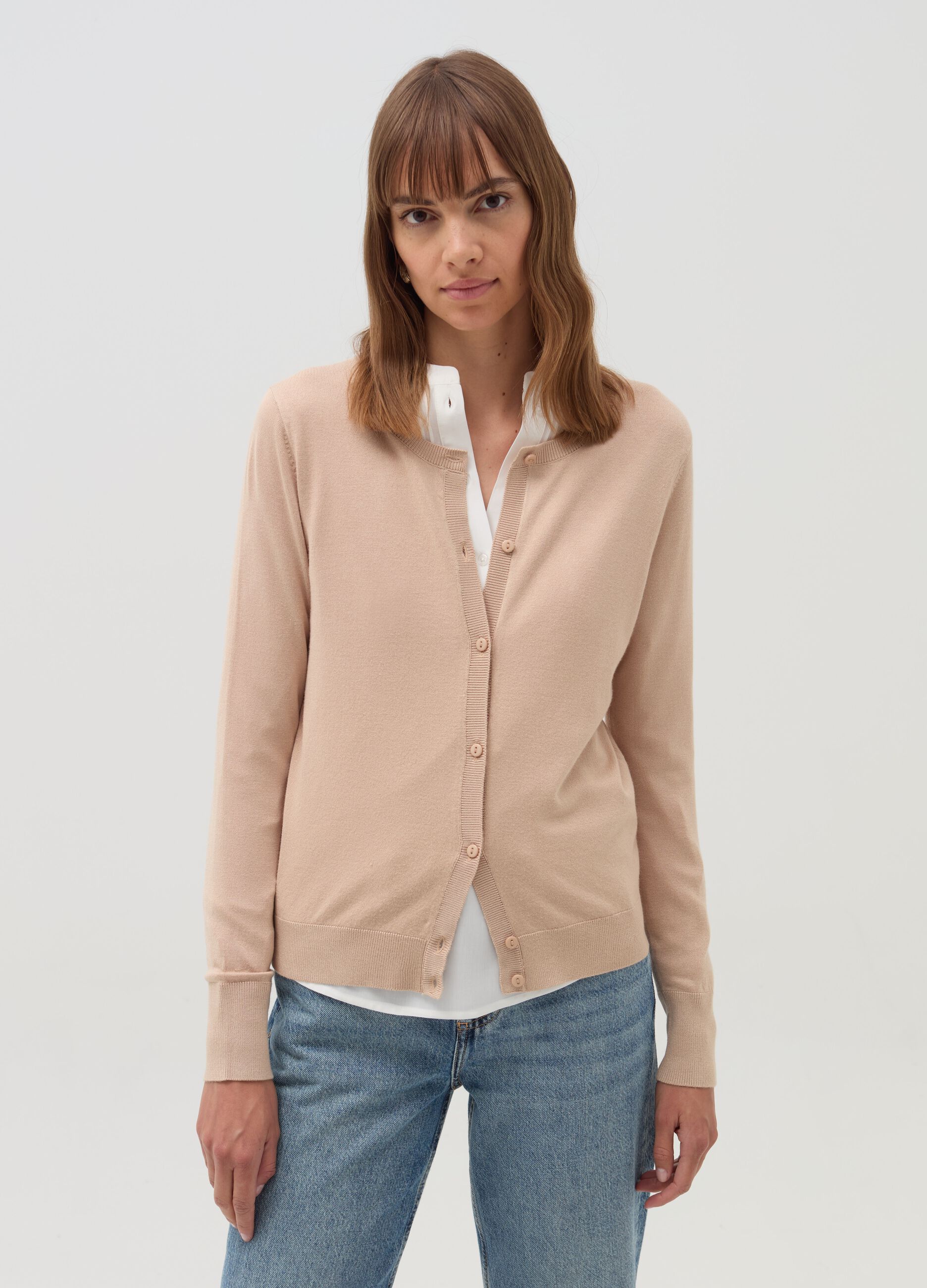 Cardigan with round neckline