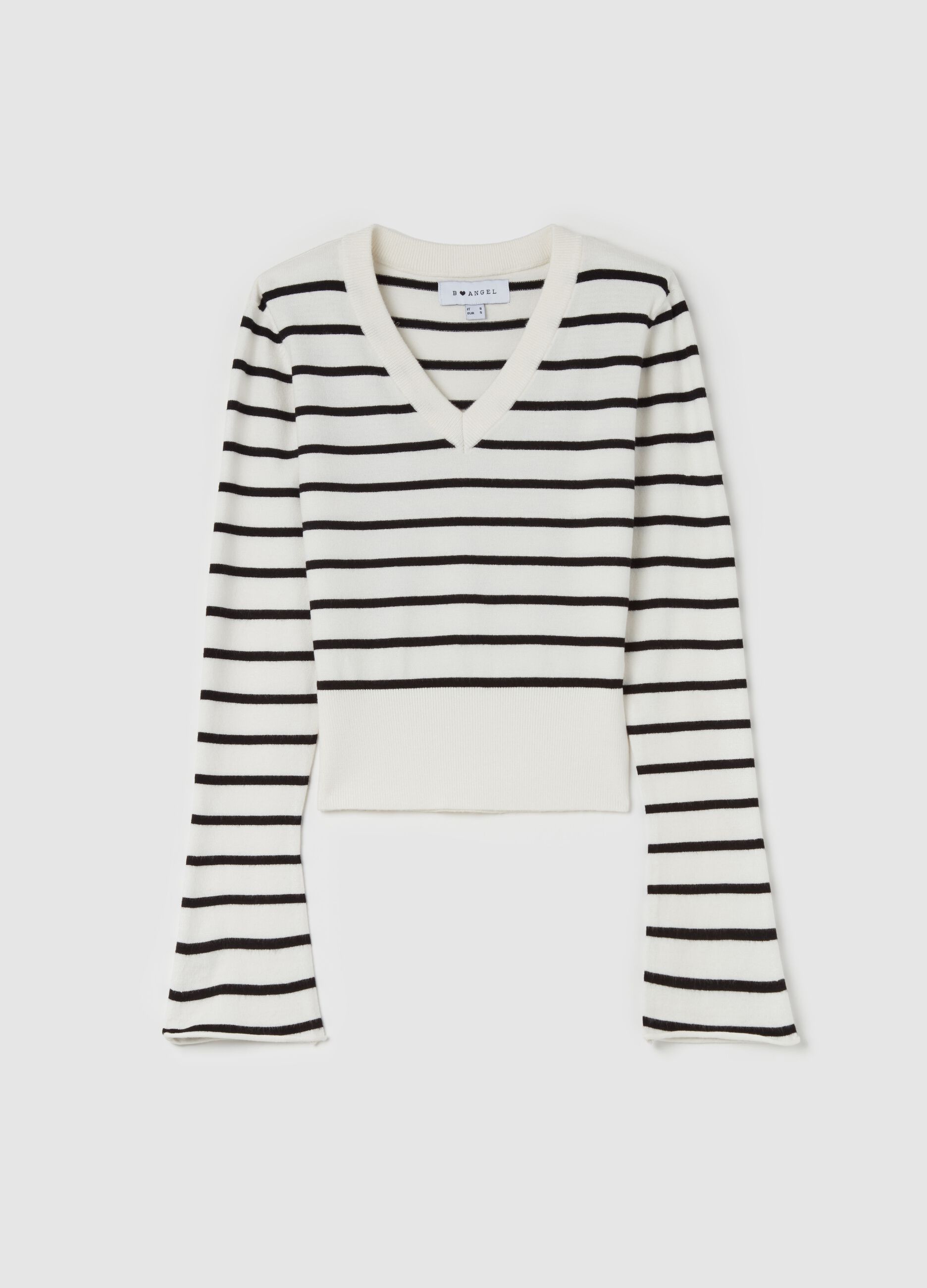 Crop pullover with V neck and stripes