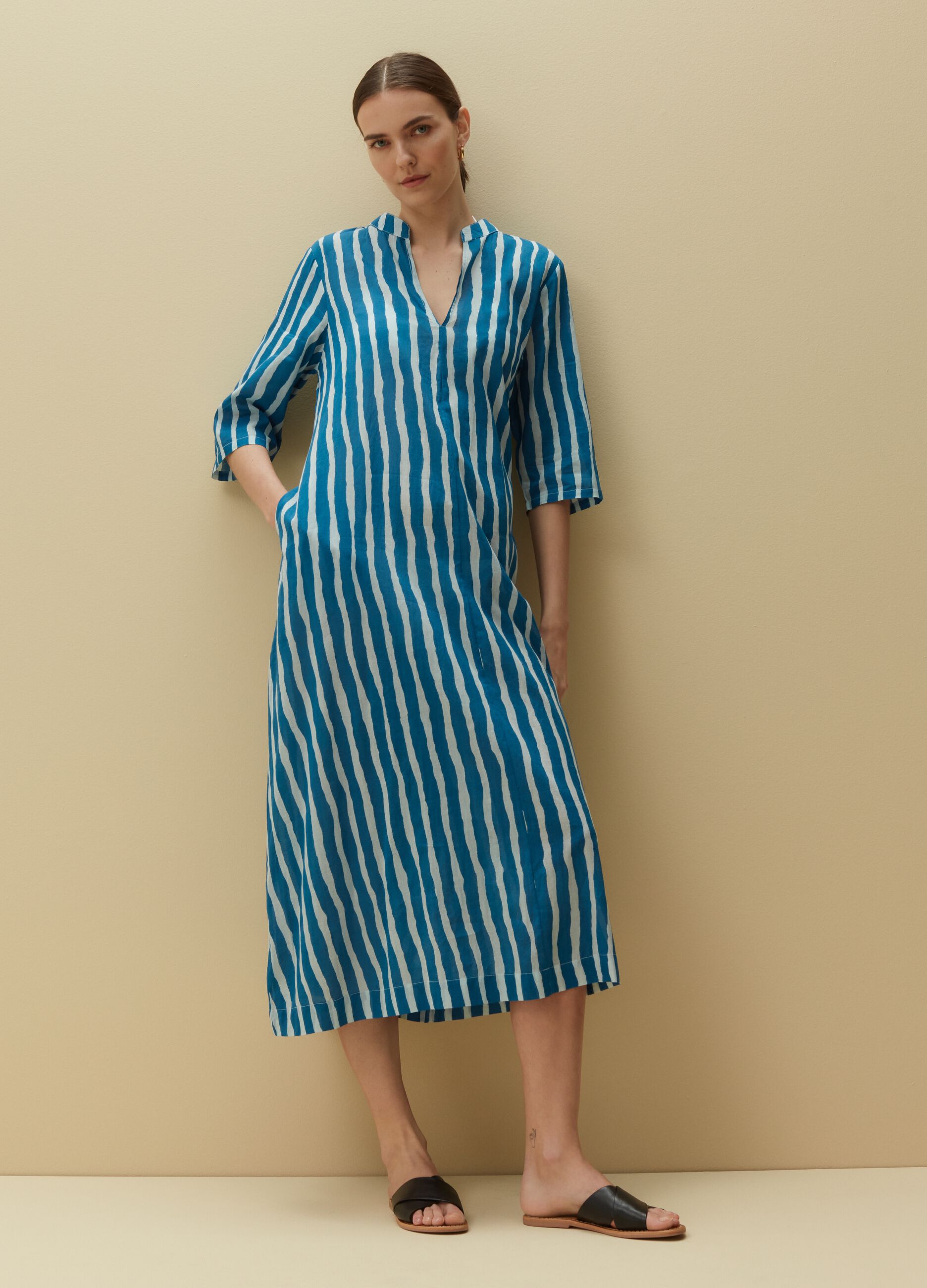 Long striped beach cover-up dress