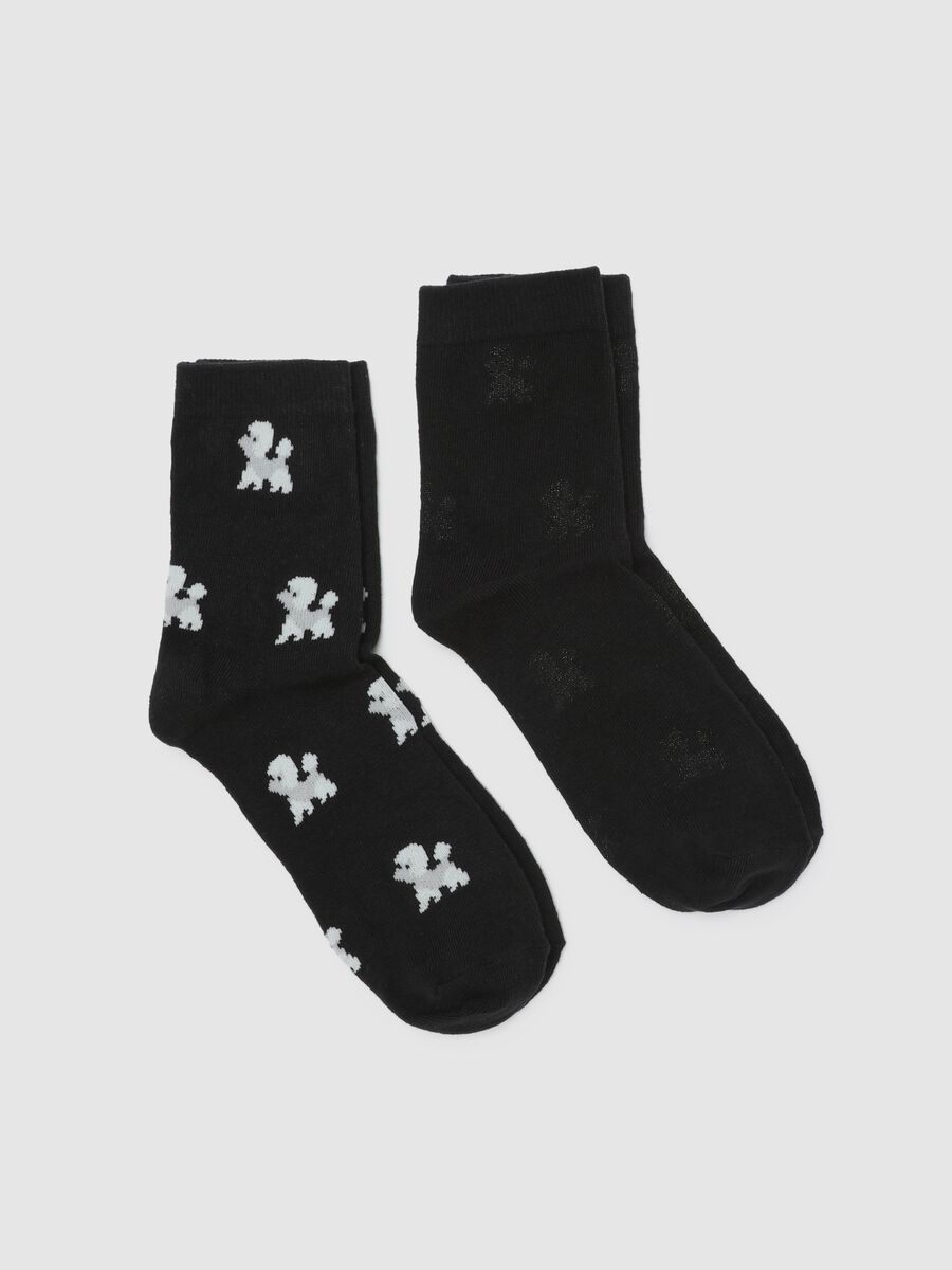 Two-pair pack short socks with puppies design_0