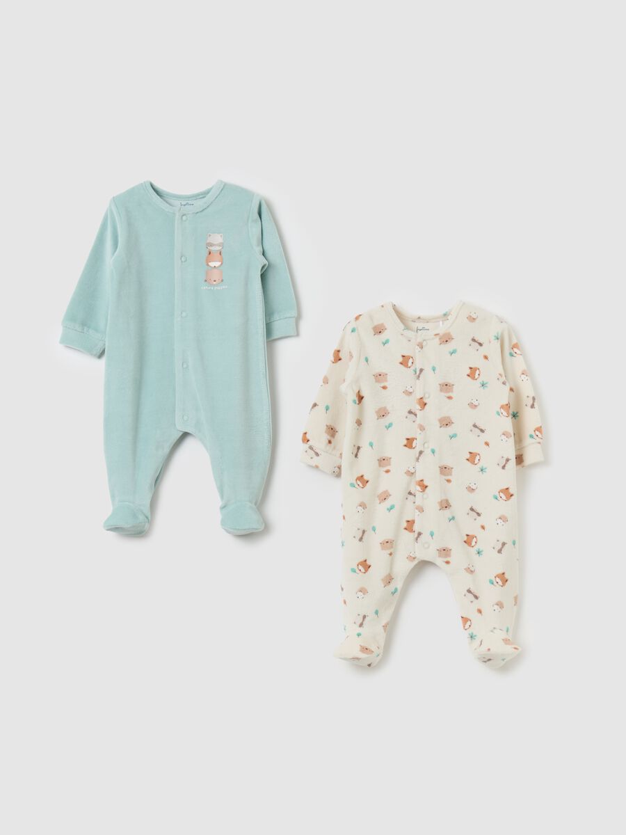 Two-pack velour onesies with feet_0