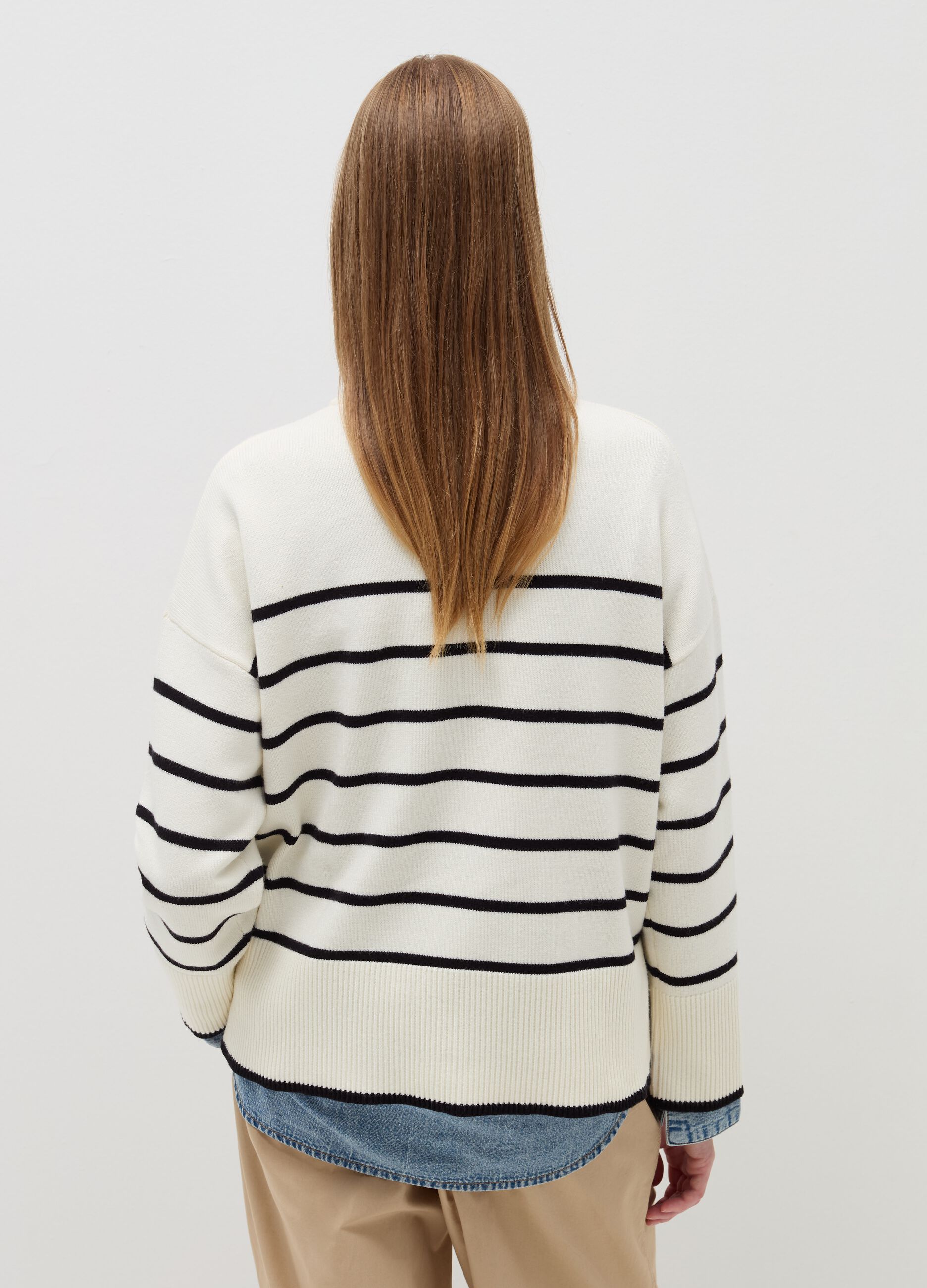 Striped pullover with slits