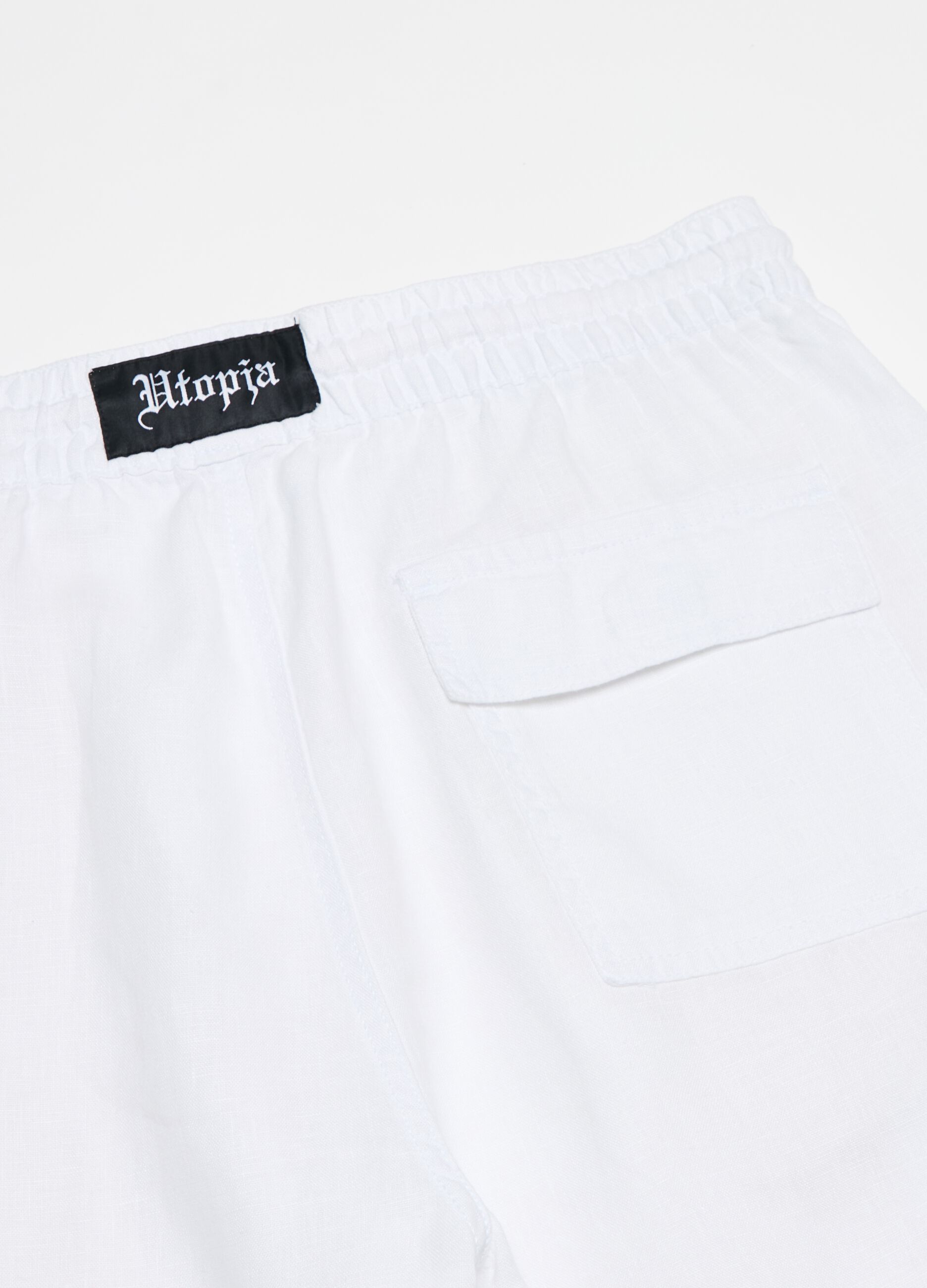 100% Linen Cargo Shorts White