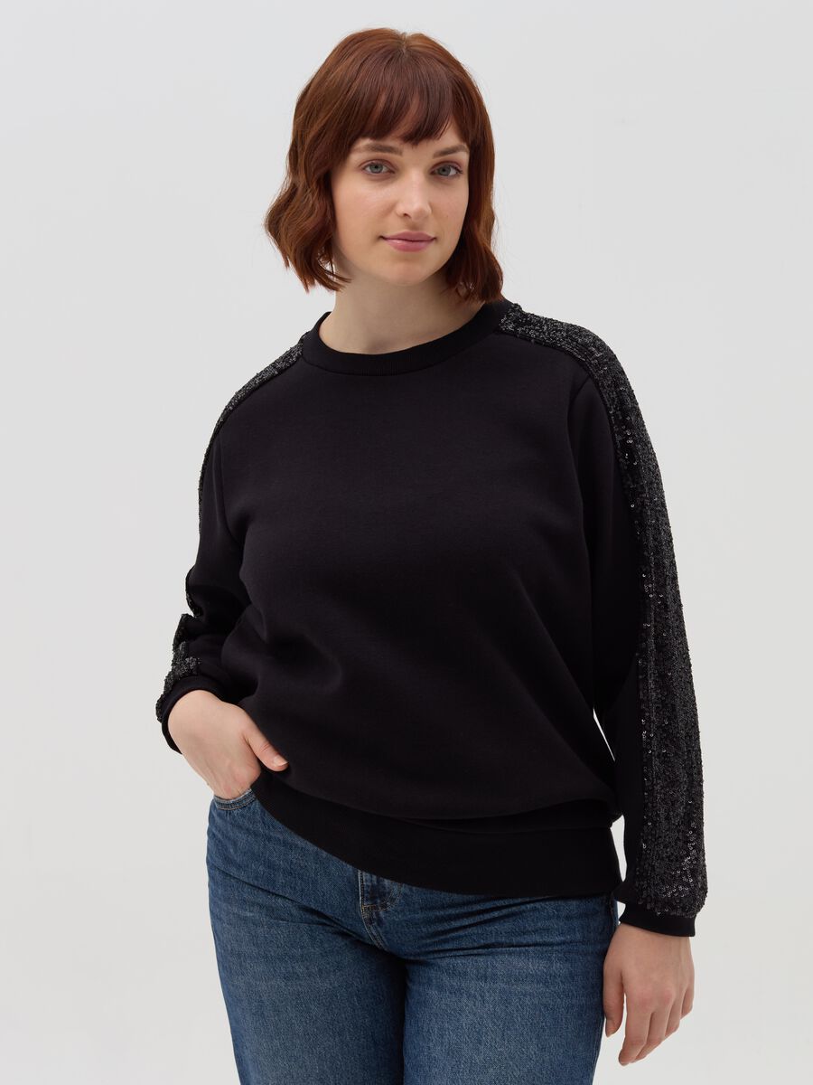 Curvy sweatshirt with sequin bands_1