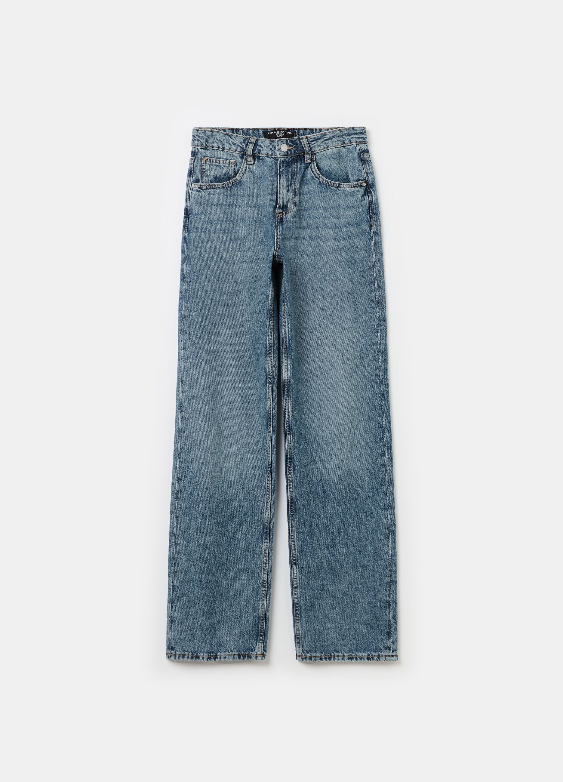 Straight-fit acid wash jeans with fading