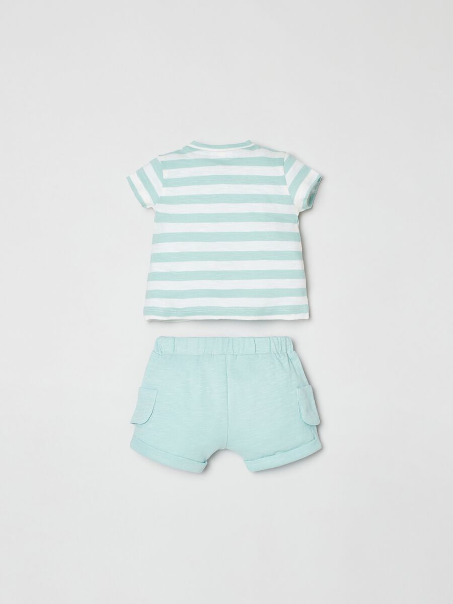 Striped T-shirt and shorts with drawstring set_1