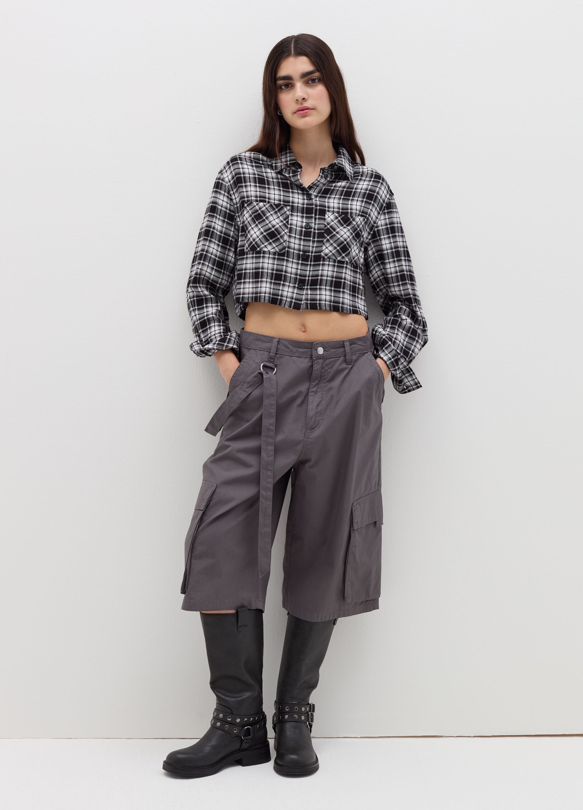 Crop shirt in check flannel