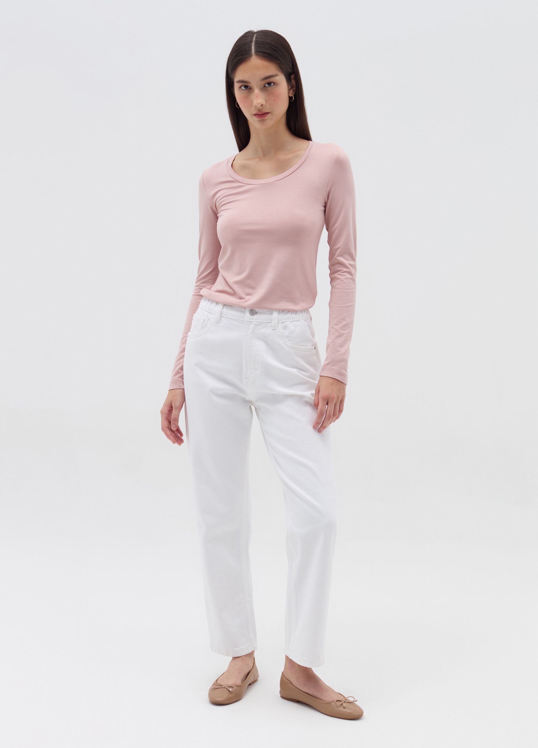 Long-sleeved T-shirt in stretch viscose