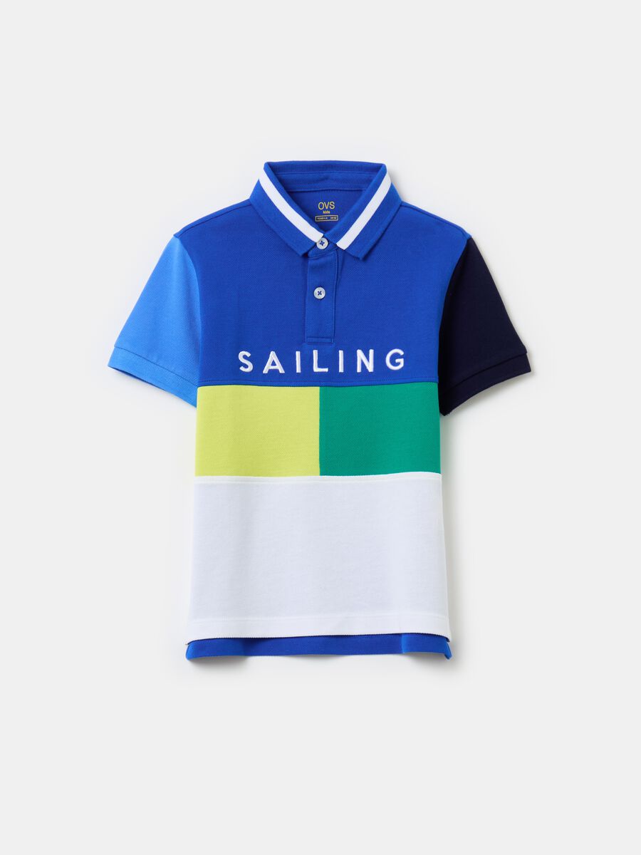 Colourblock piquet polo shirt with print_0