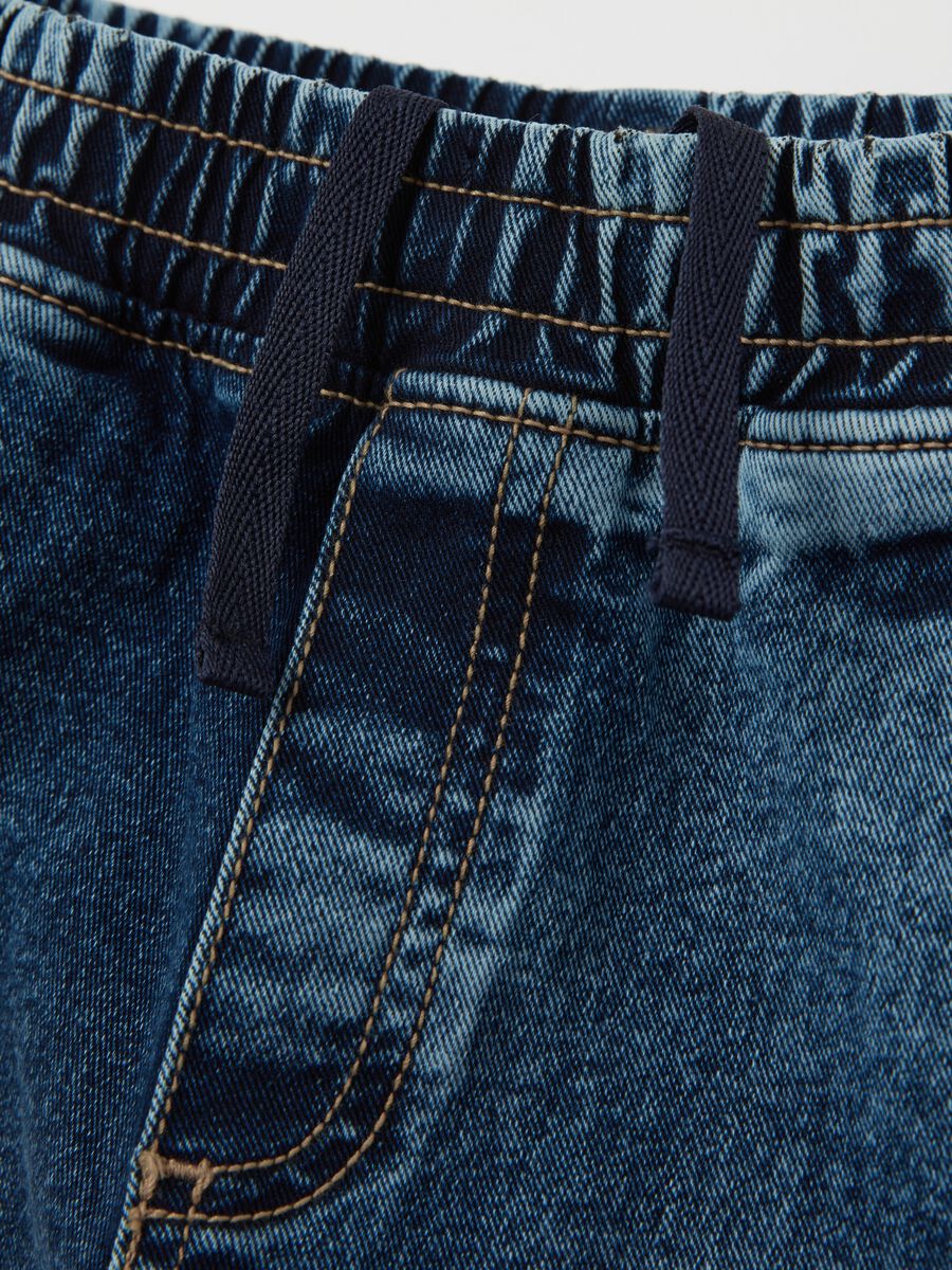 Denim cargo joggers with drawstring_2