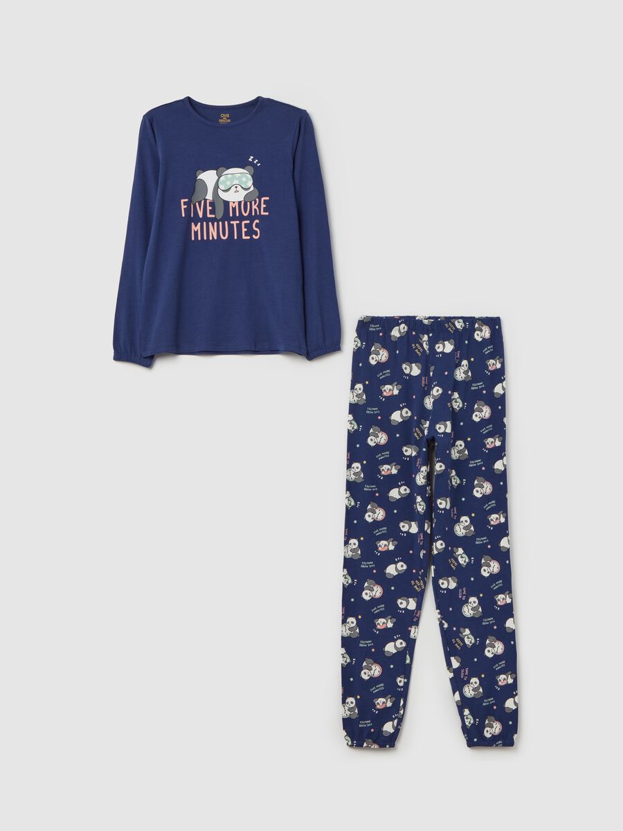 Pyjamas in organic cotton with "Five more minutes” print_0