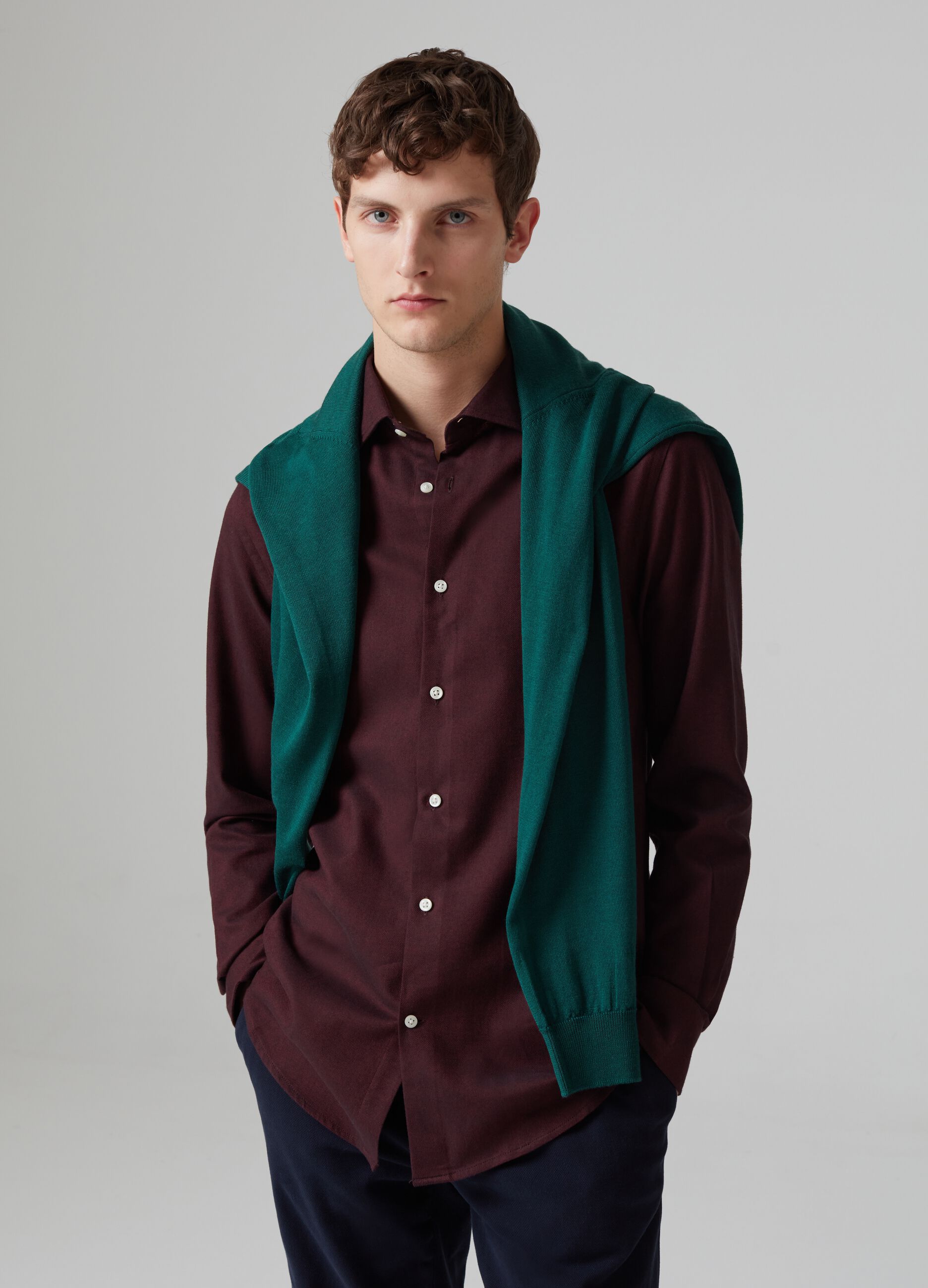 Solid-colour flannel shirt