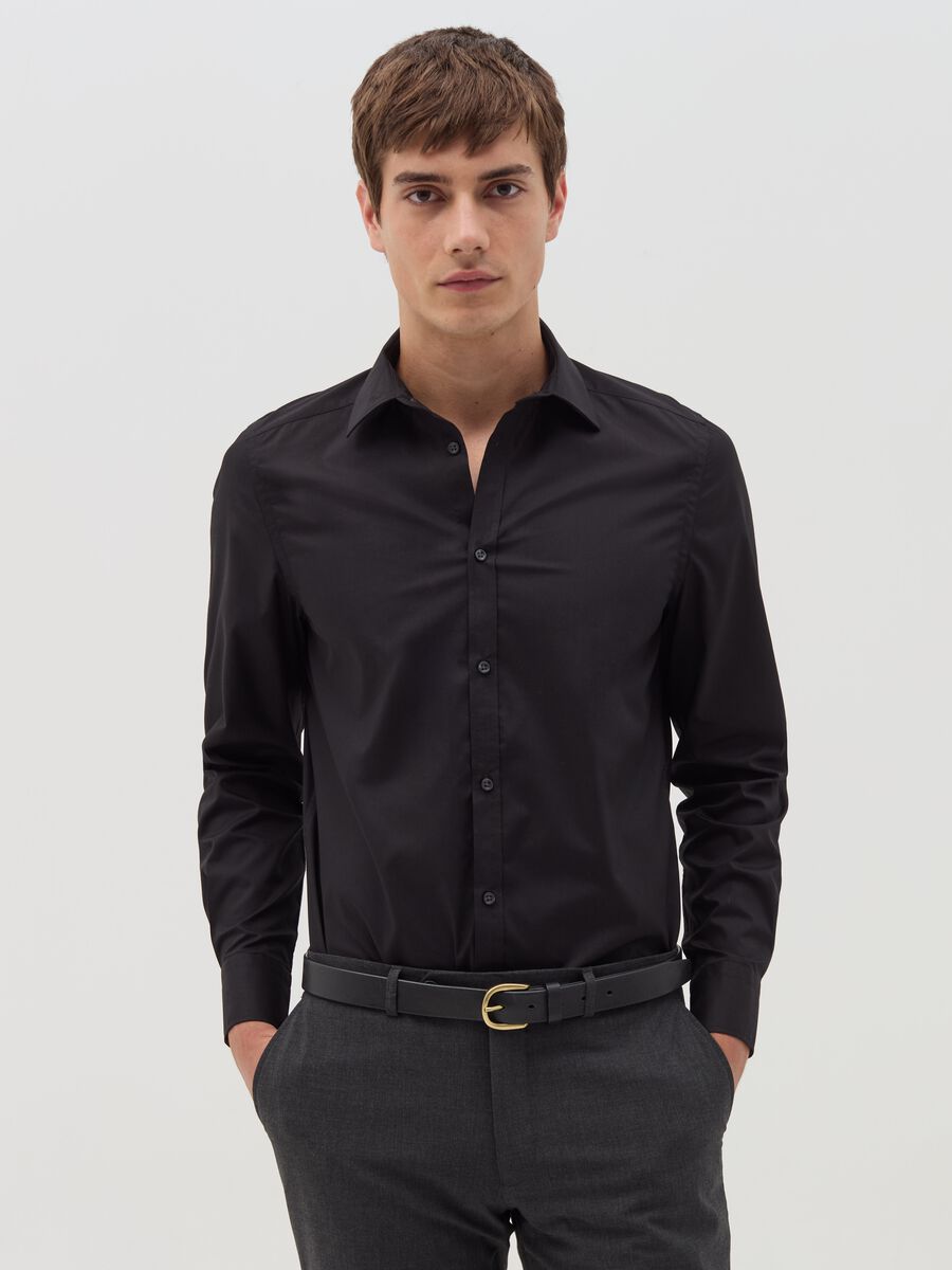 Solid colour slim fit shirt_0