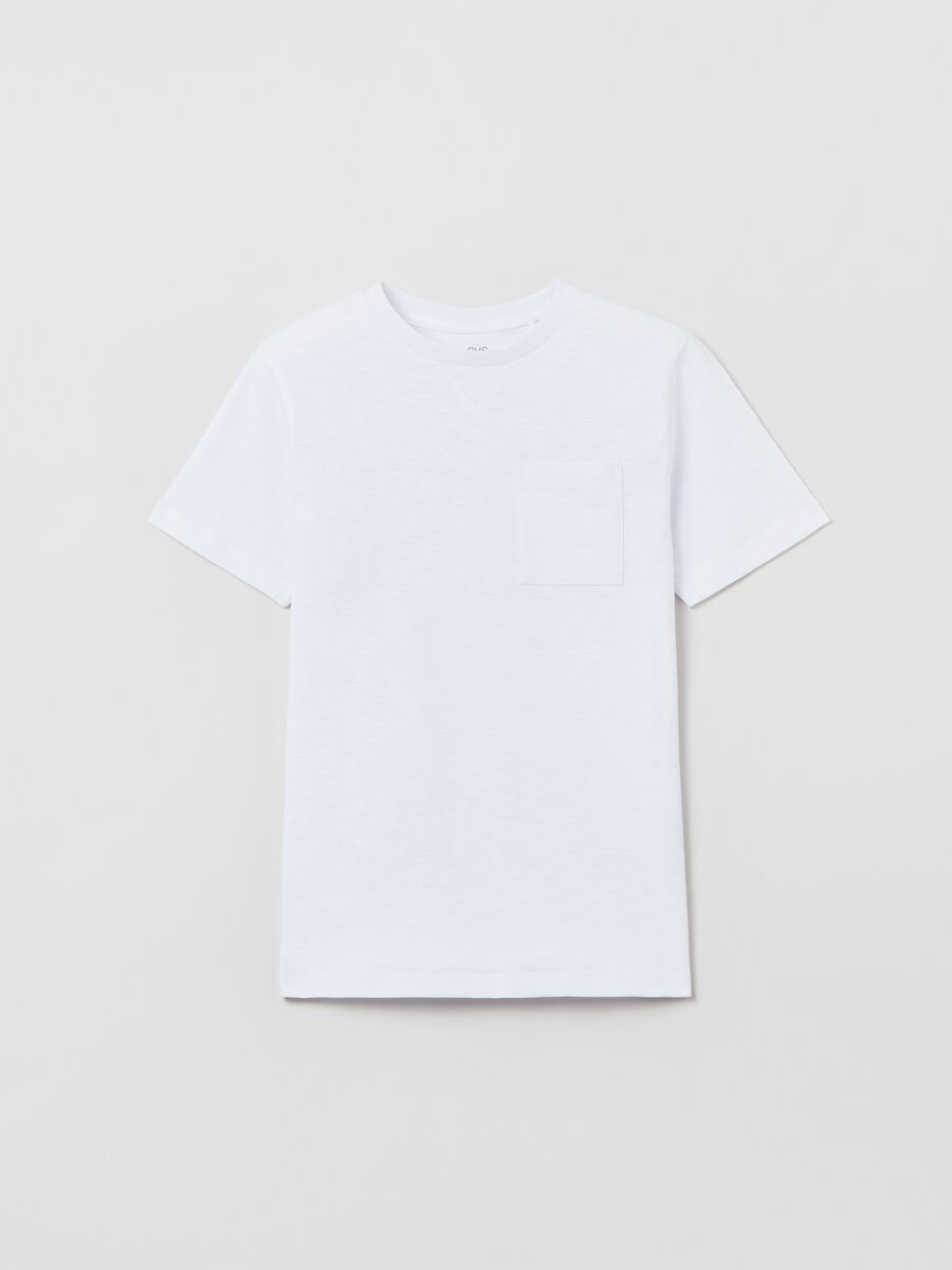T-shirt in cotone slub con tasca_0