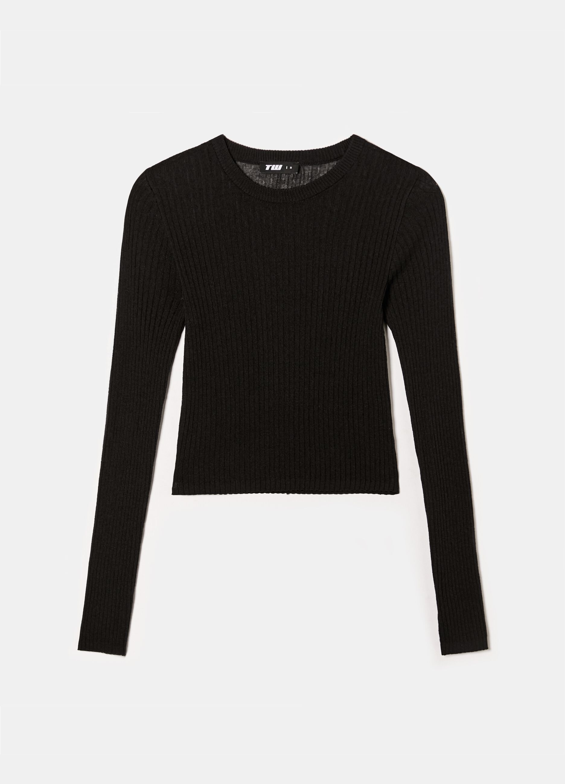 Black Rib Scoop Neck Long Sleeve Crop Top