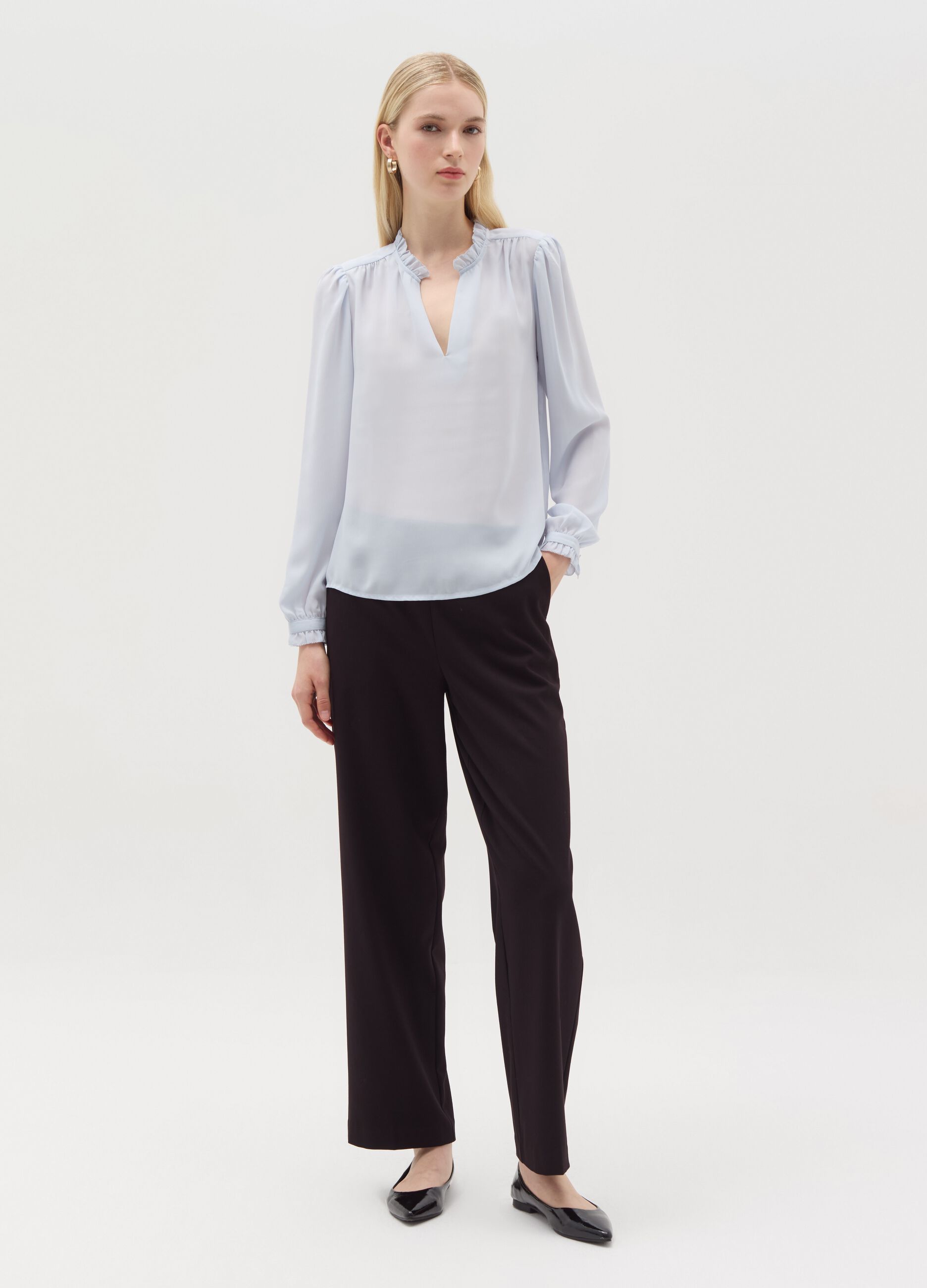 Semi-sheer blouse with frill