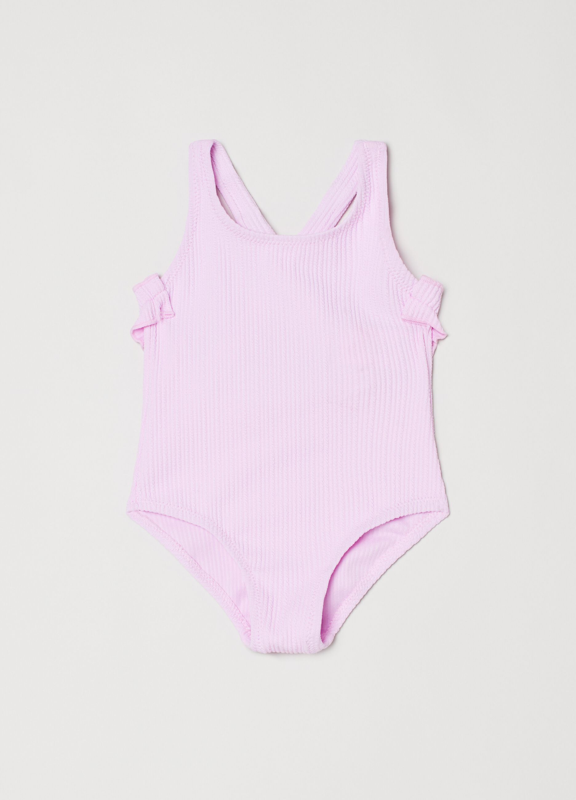 Ribbed one-piece swimsuit with frill