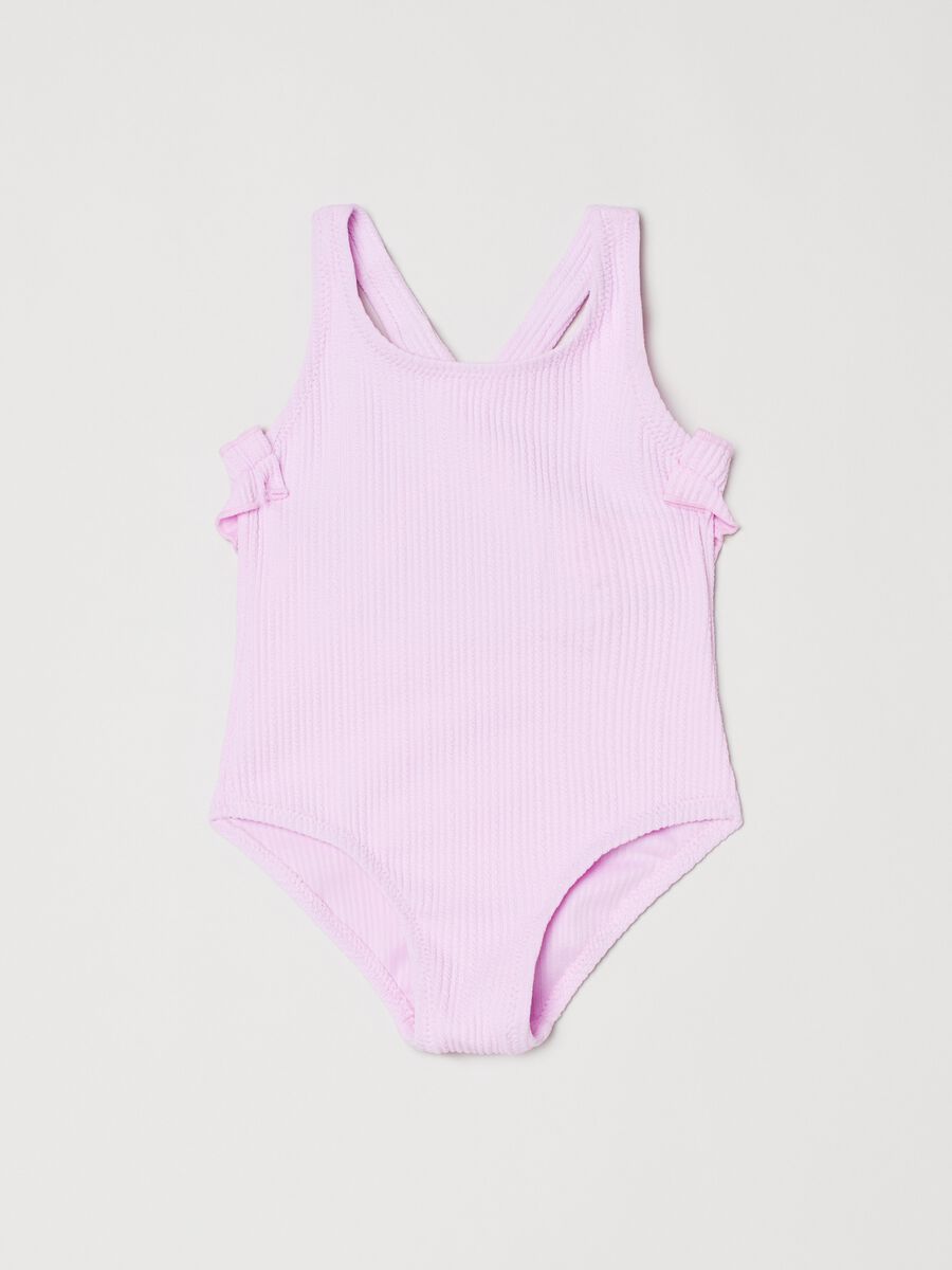 Ribbed one-piece swimsuit with frill_0