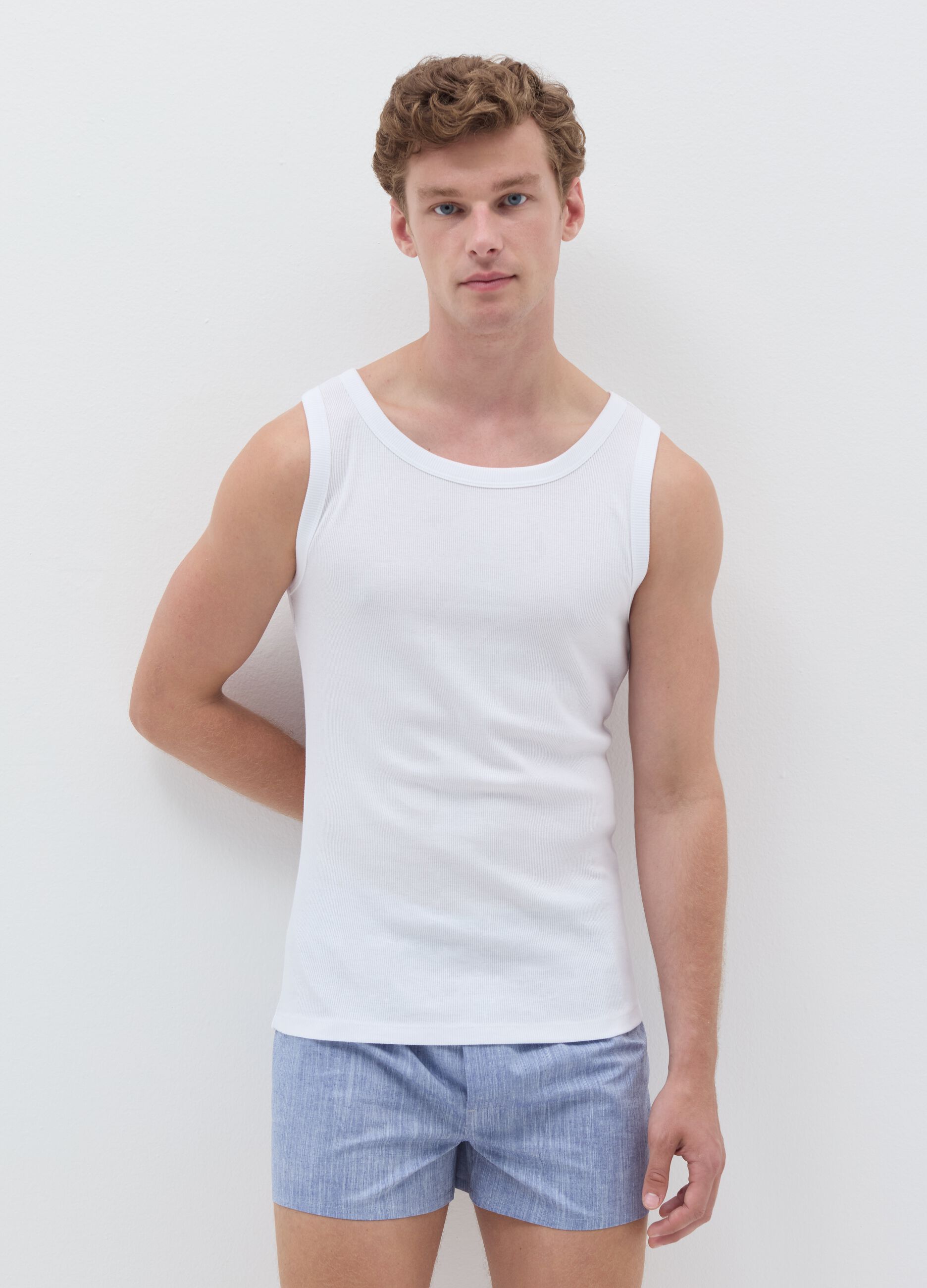 Thin rib racerback vest in organic cotton