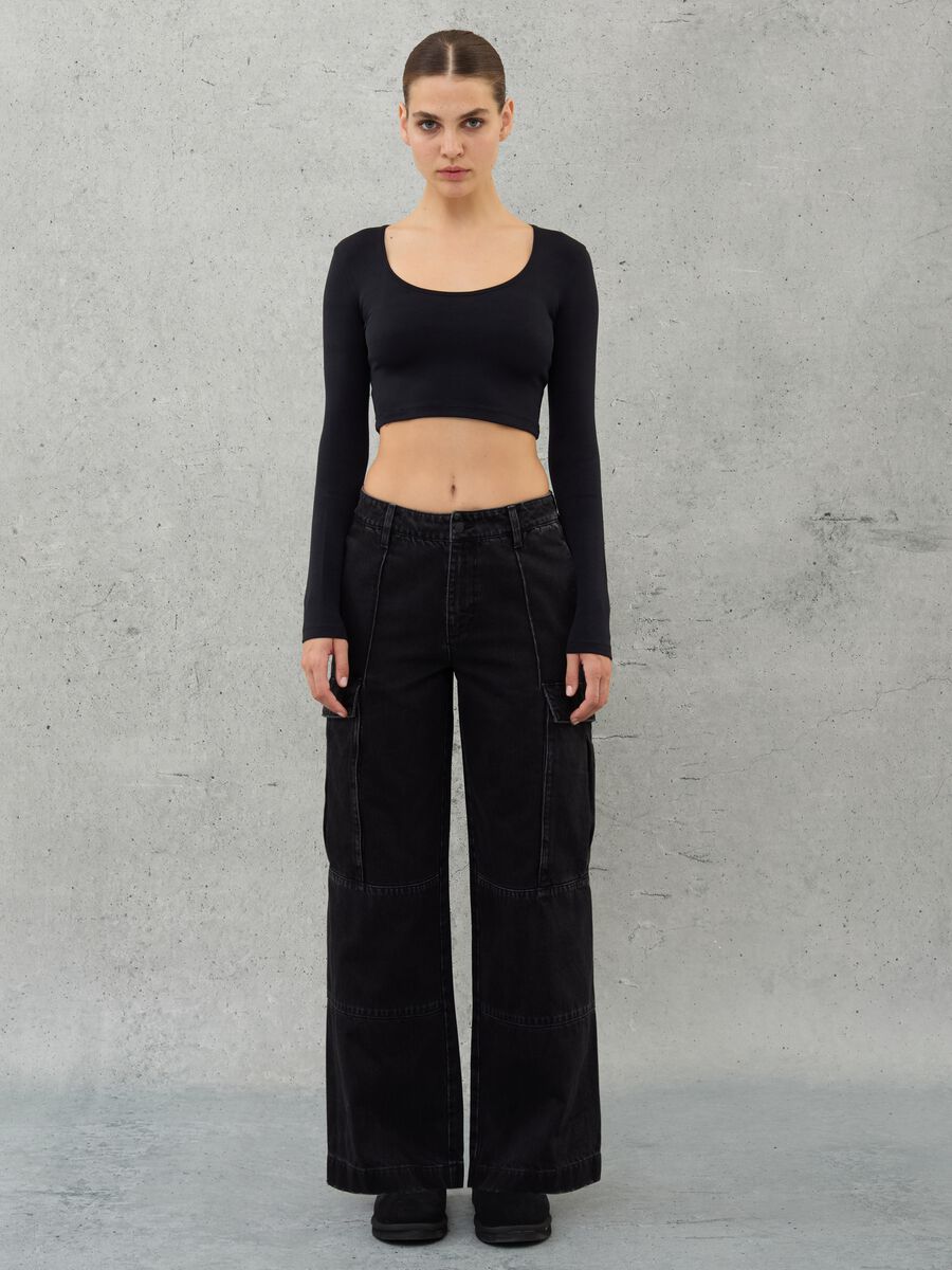 Cut Out Crop Long-sleeved Black_4