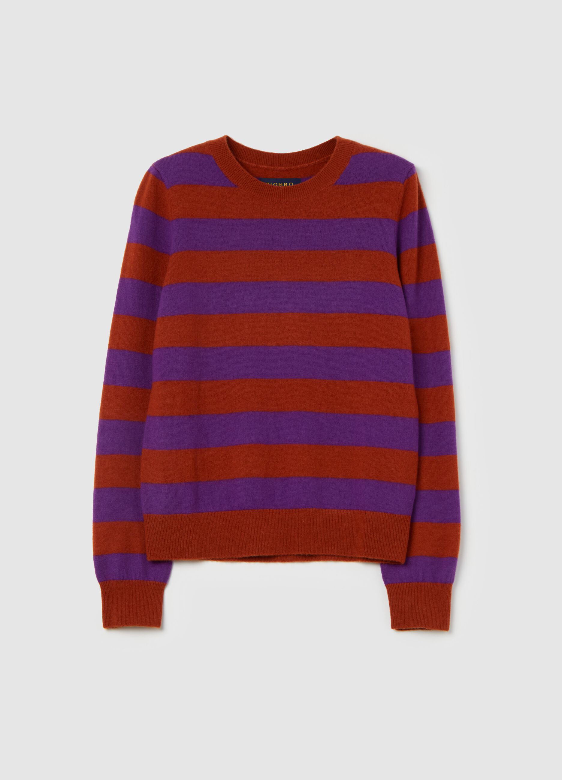 Pullover with round neck in striped wool