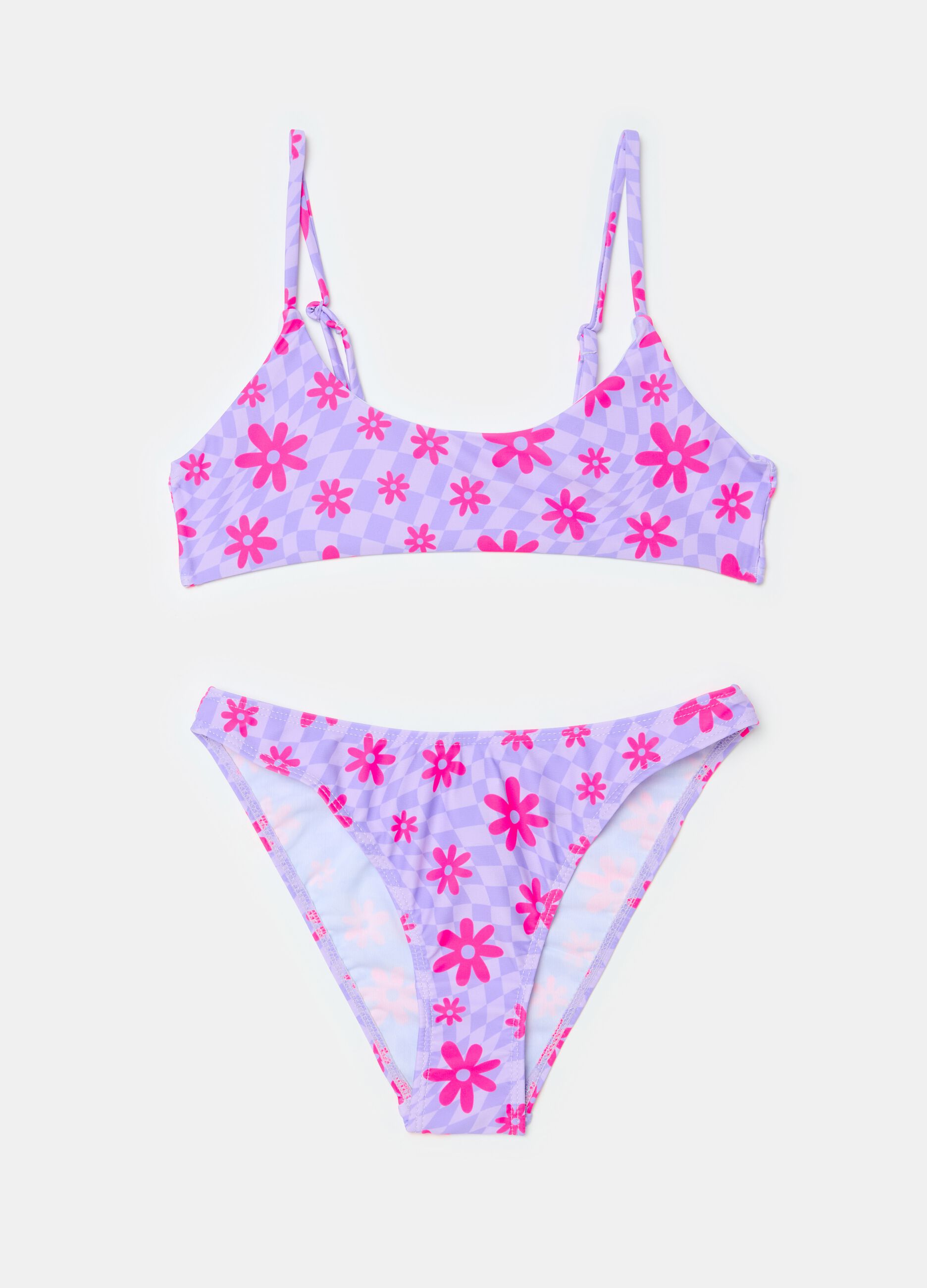 Bikini with optical and small flowers print