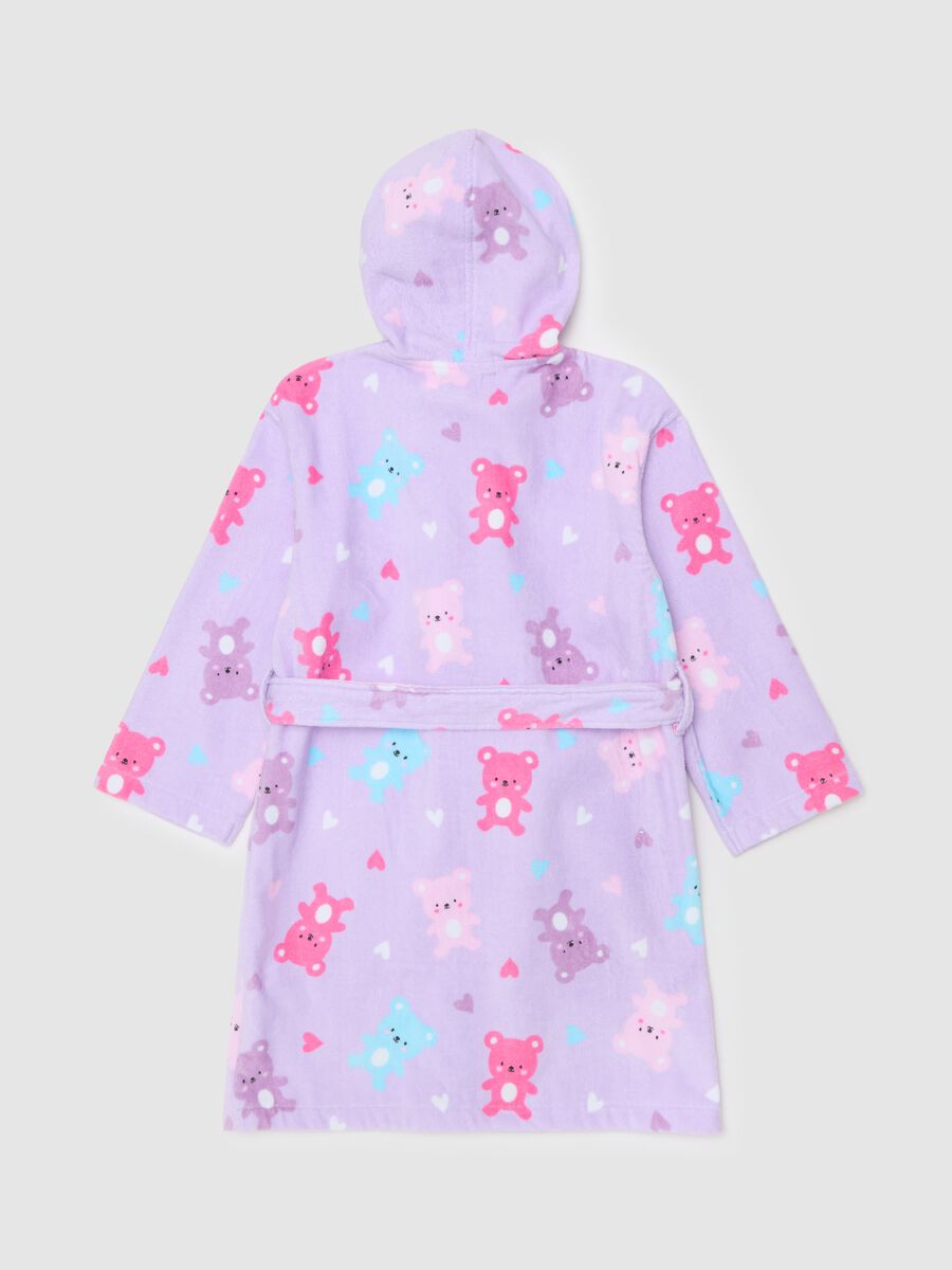 Bathrobe in organic cotton with teddy bears print_1