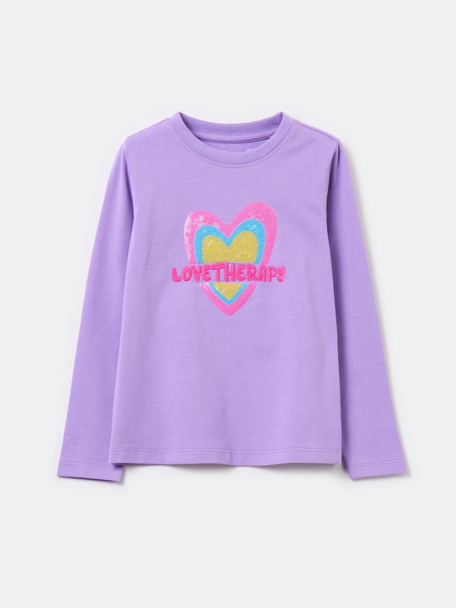 Long-sleeves T-shirt with sequinned heart_0