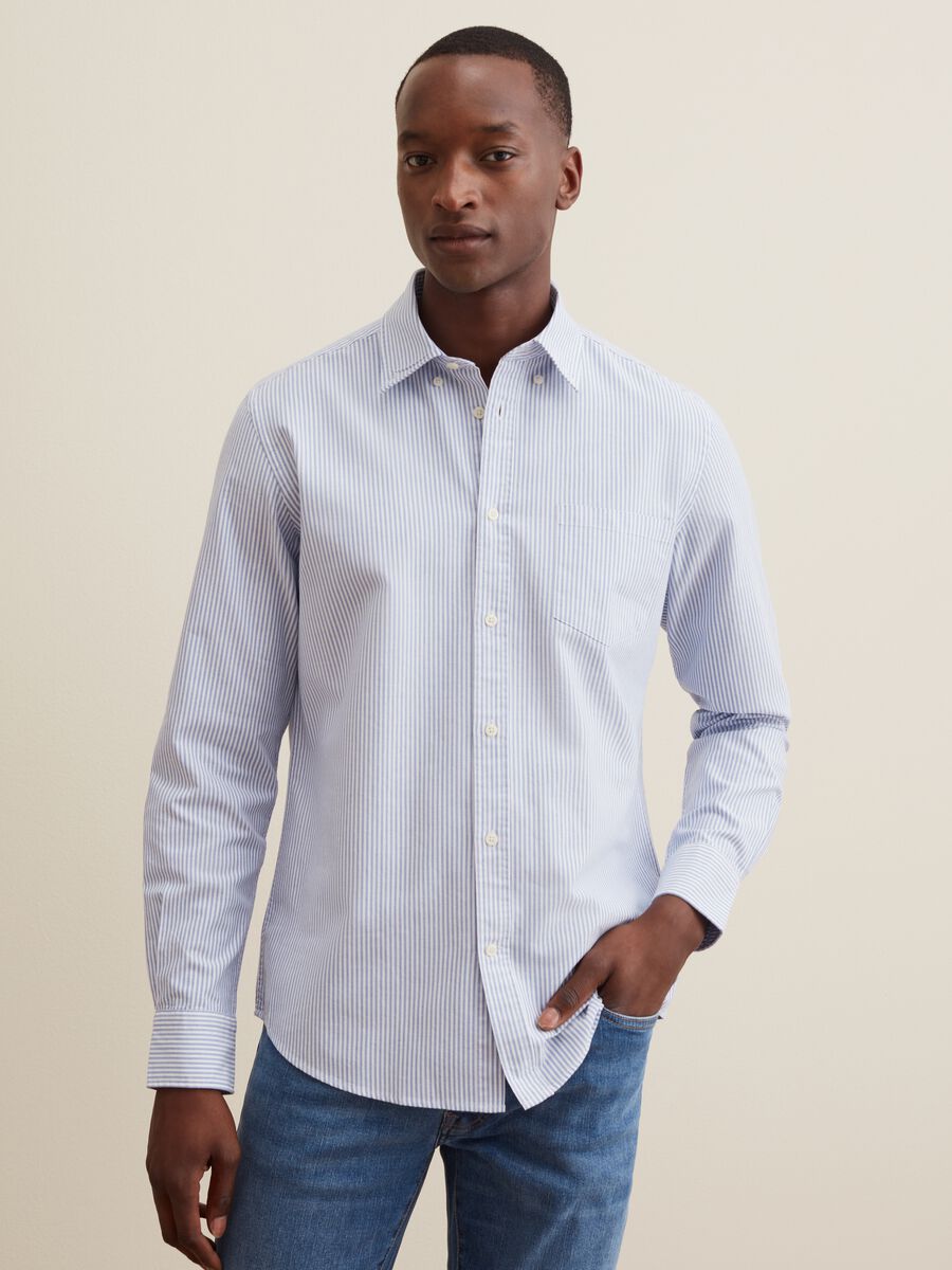 Oxford cotton shirt with thin stripes_1