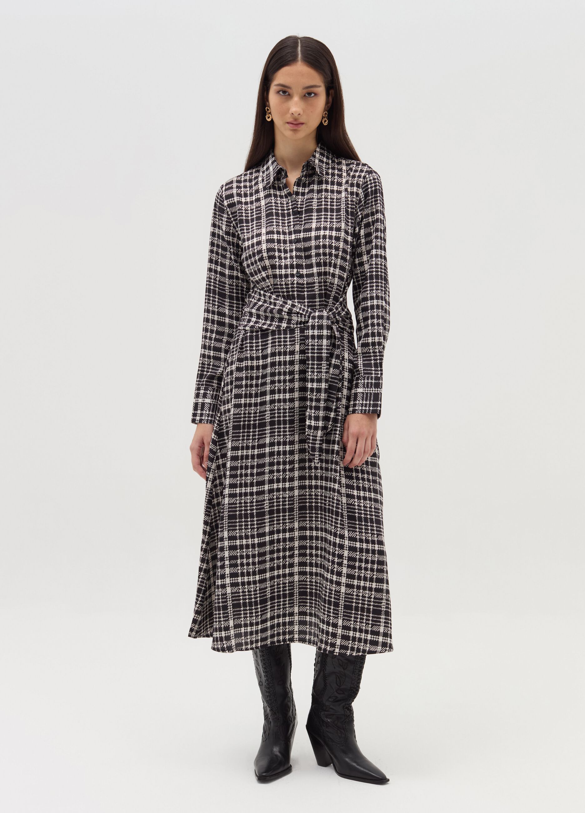 Long shirt dress in prince of Wales