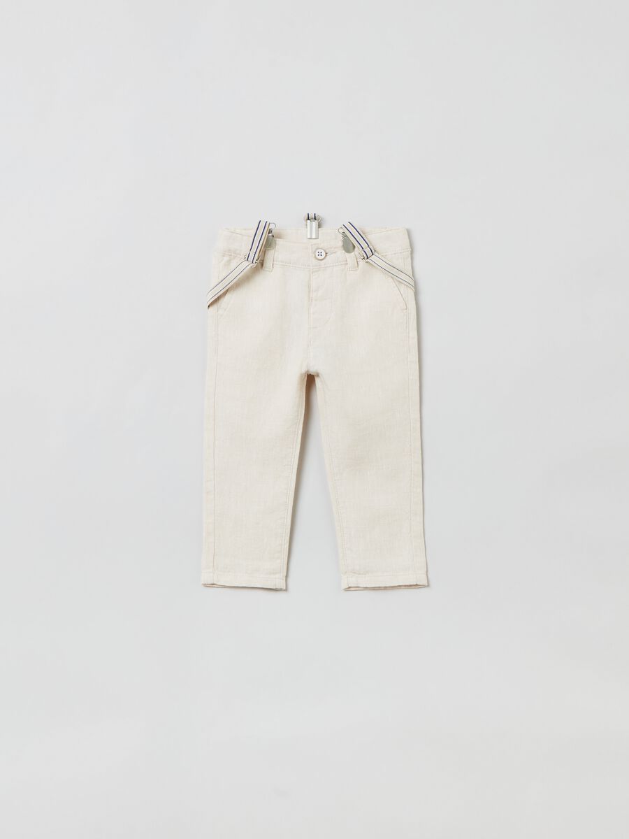 Pantaloni in lino con bretelle_0