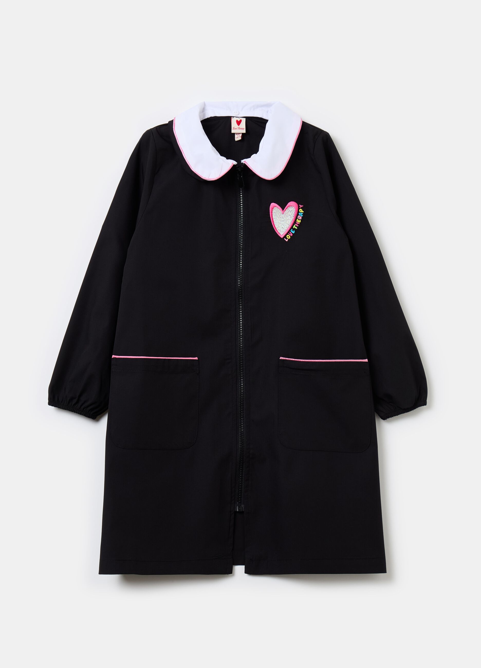 School smock with zip and embroidered heart