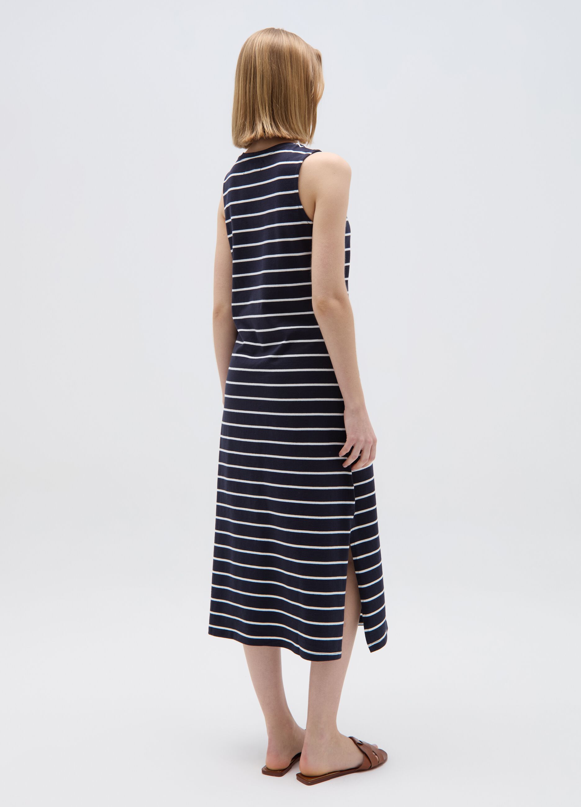Essential long striped dress with splits