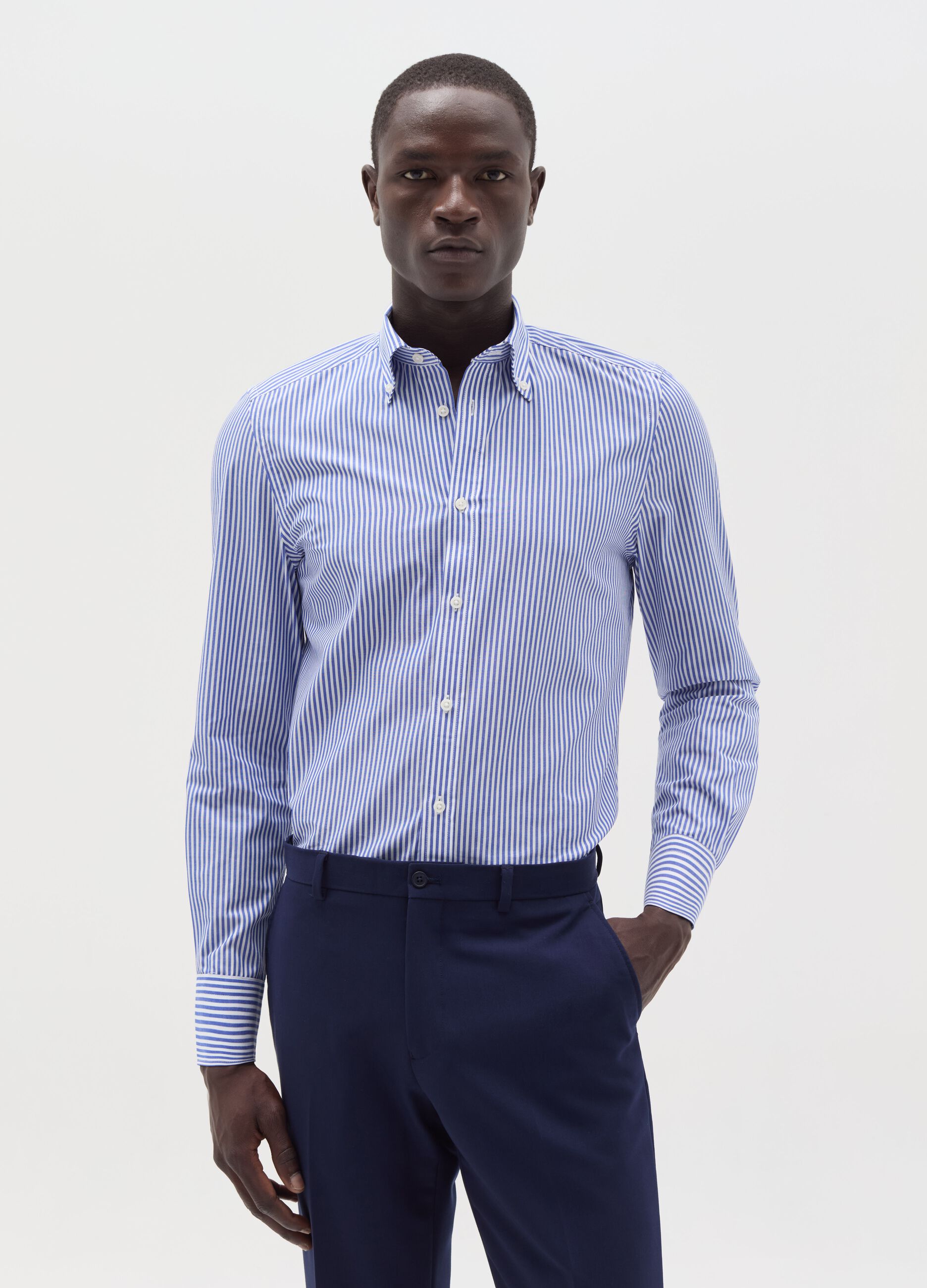 Slim-fit striped shirt with button-down collar