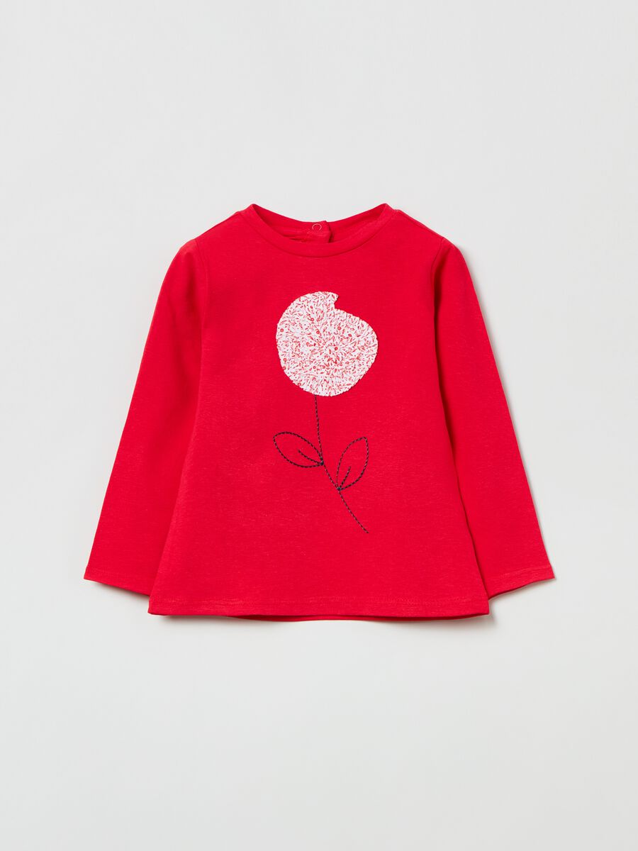 Long-sleeved T-shirt with flower embroidery_0