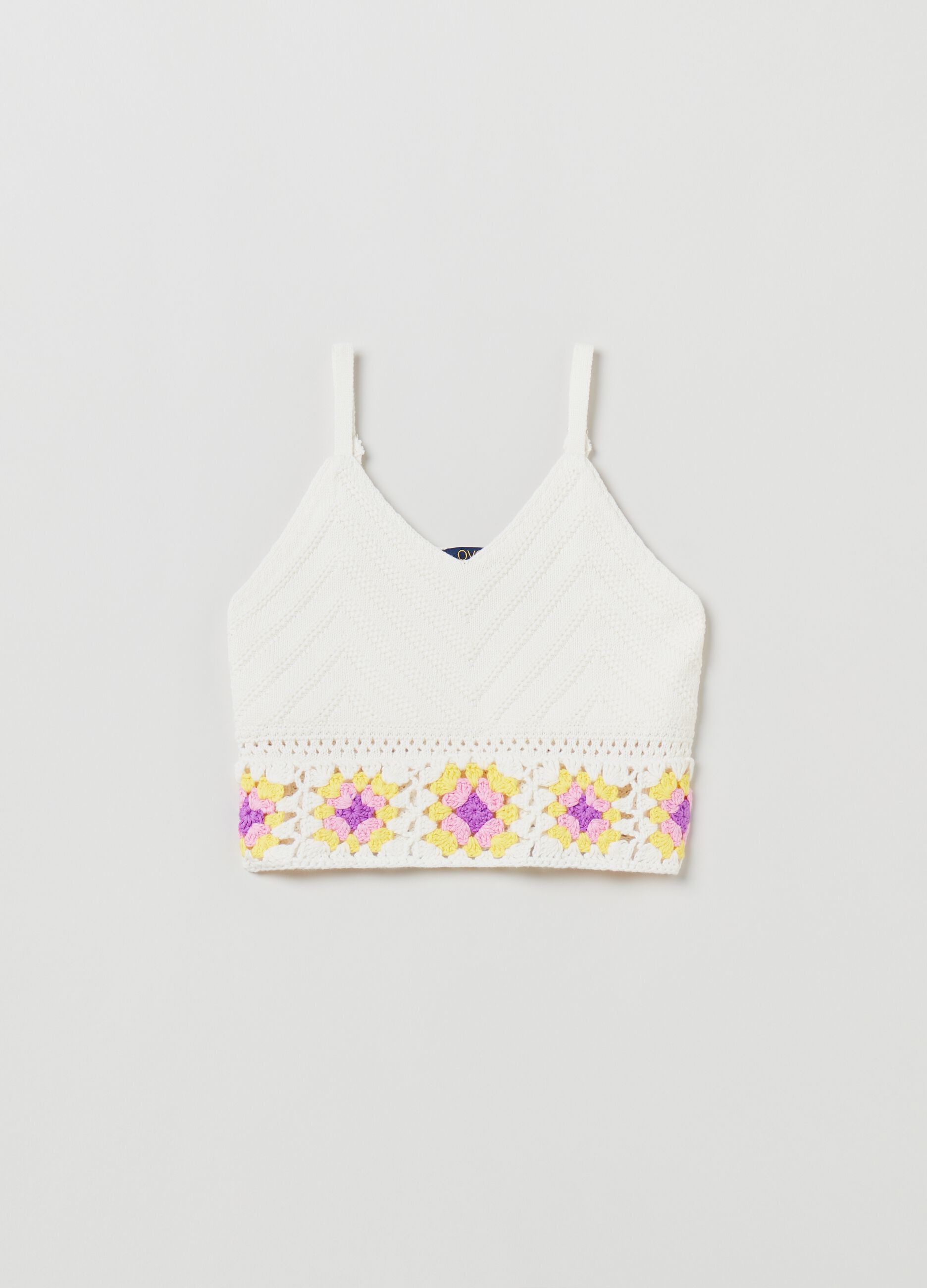 Crop top with multicoloured crochet flowers