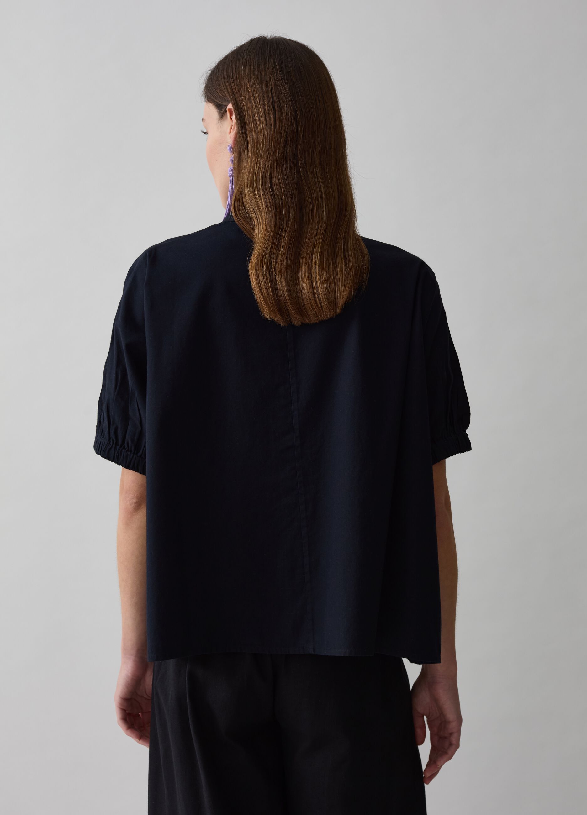 Poplin blouse with puff sleeves