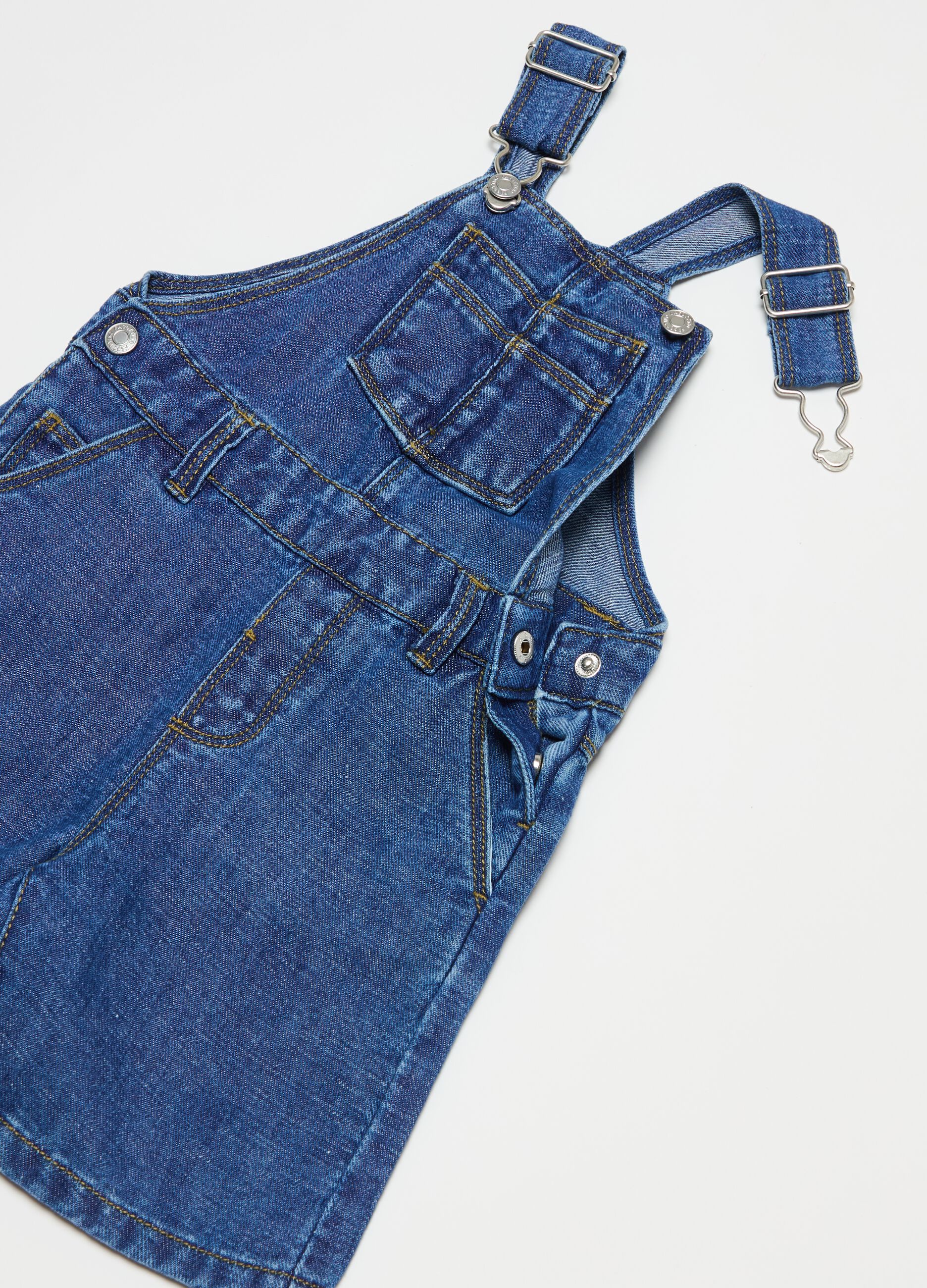 Cotton and linen denim dungarees