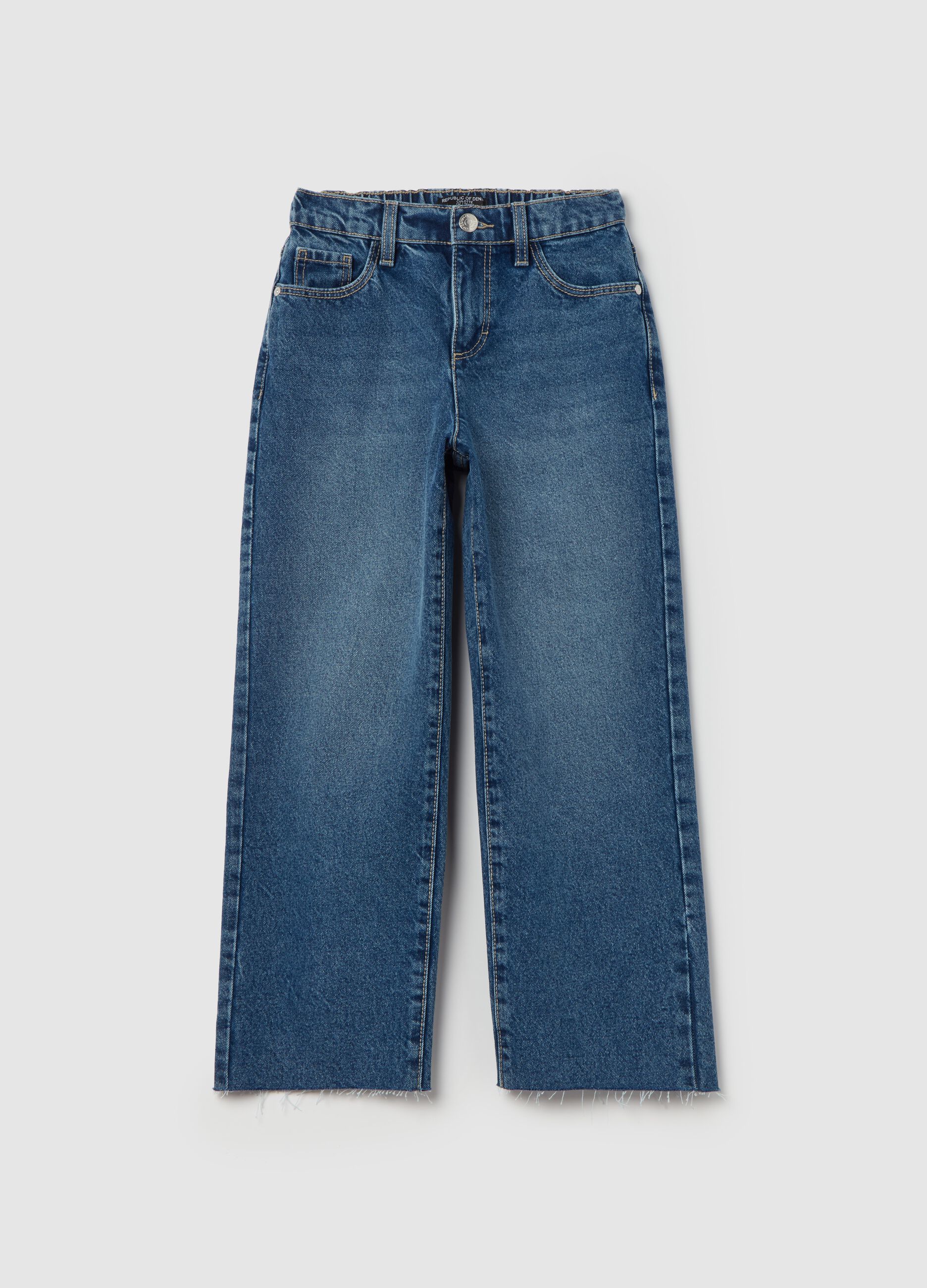 Culotte jeans with five pockets and raw edging