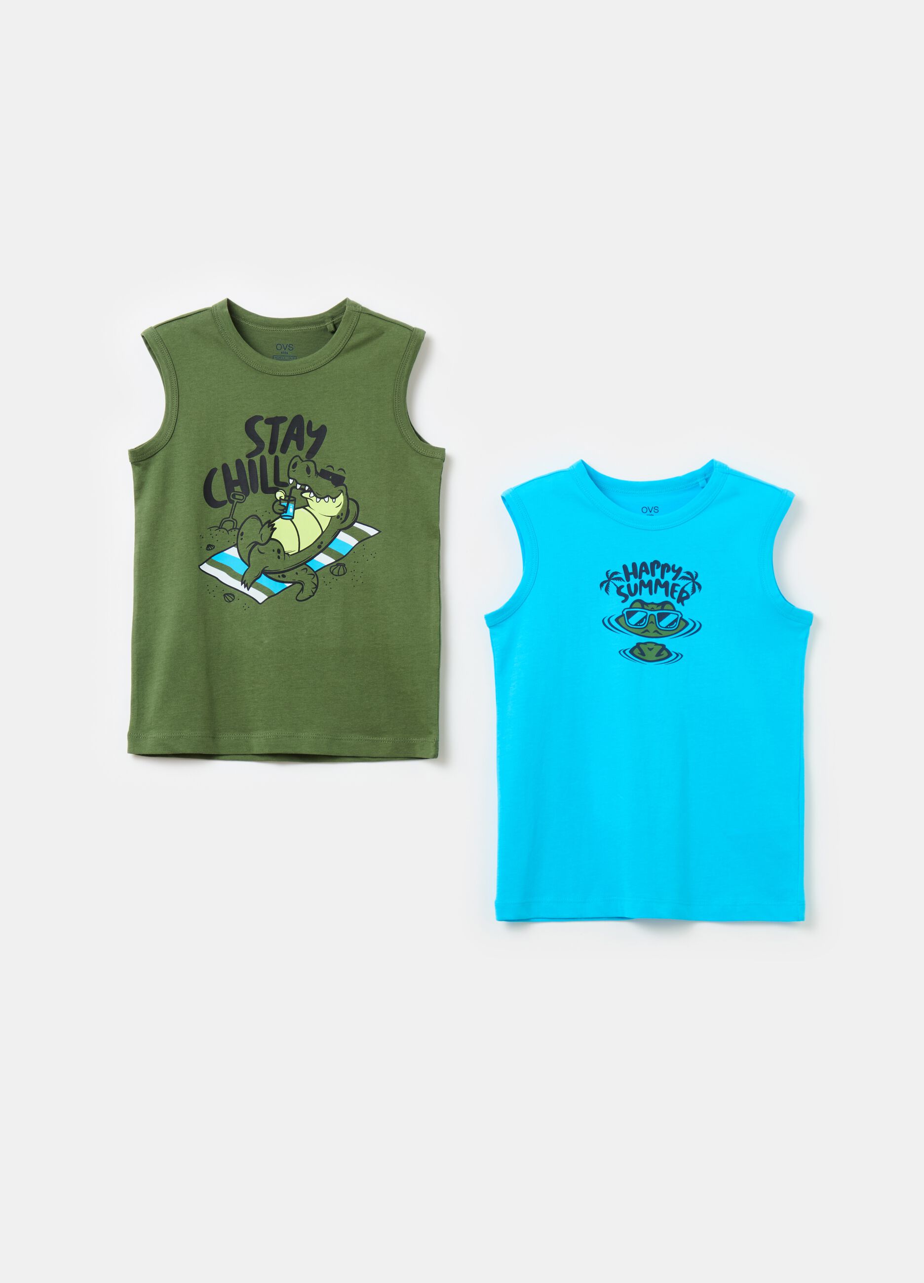 Two-pack cotton racerback vests with print